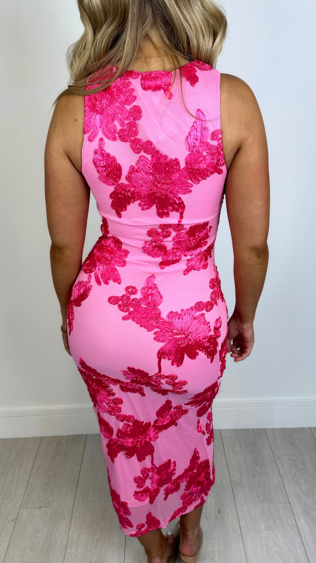 Olive - Fuchsia Embossed Midi Dress