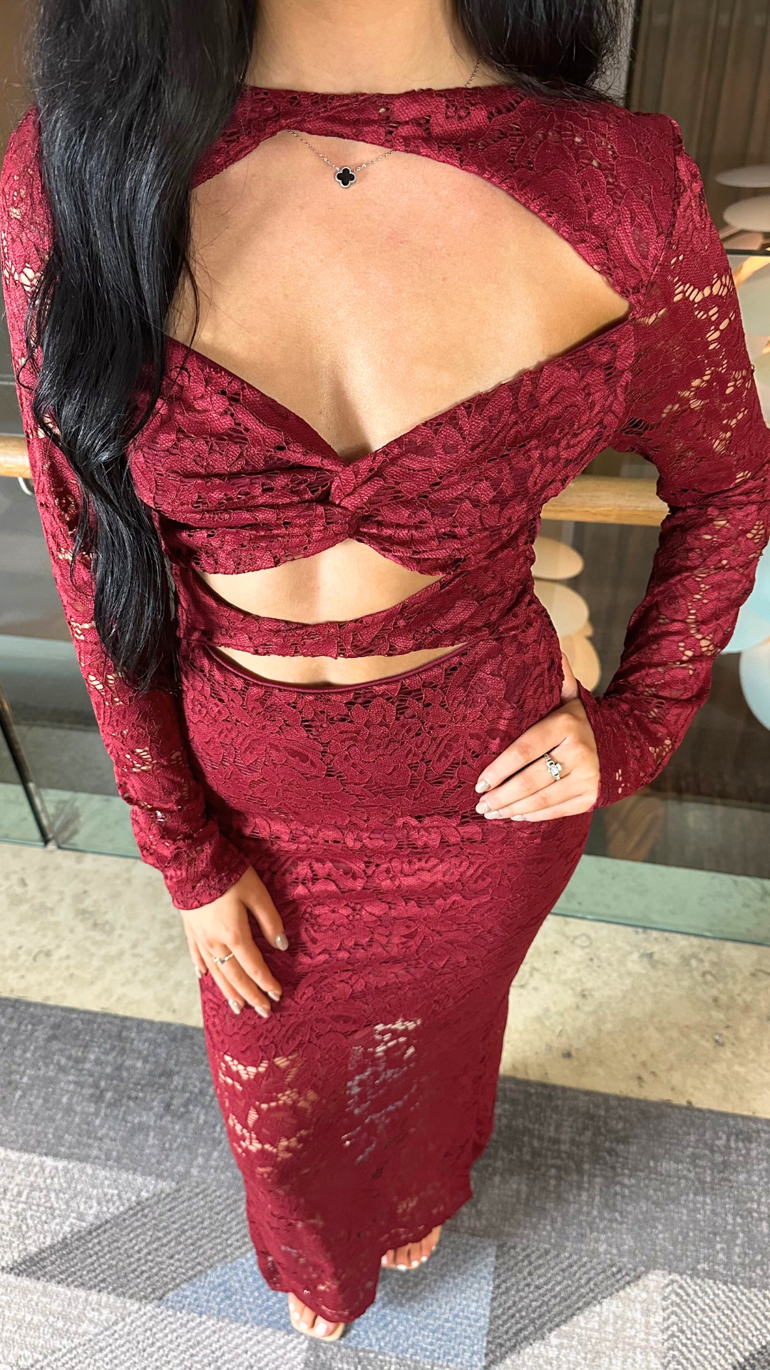 Lania - Wine Lace Cut Out Midi