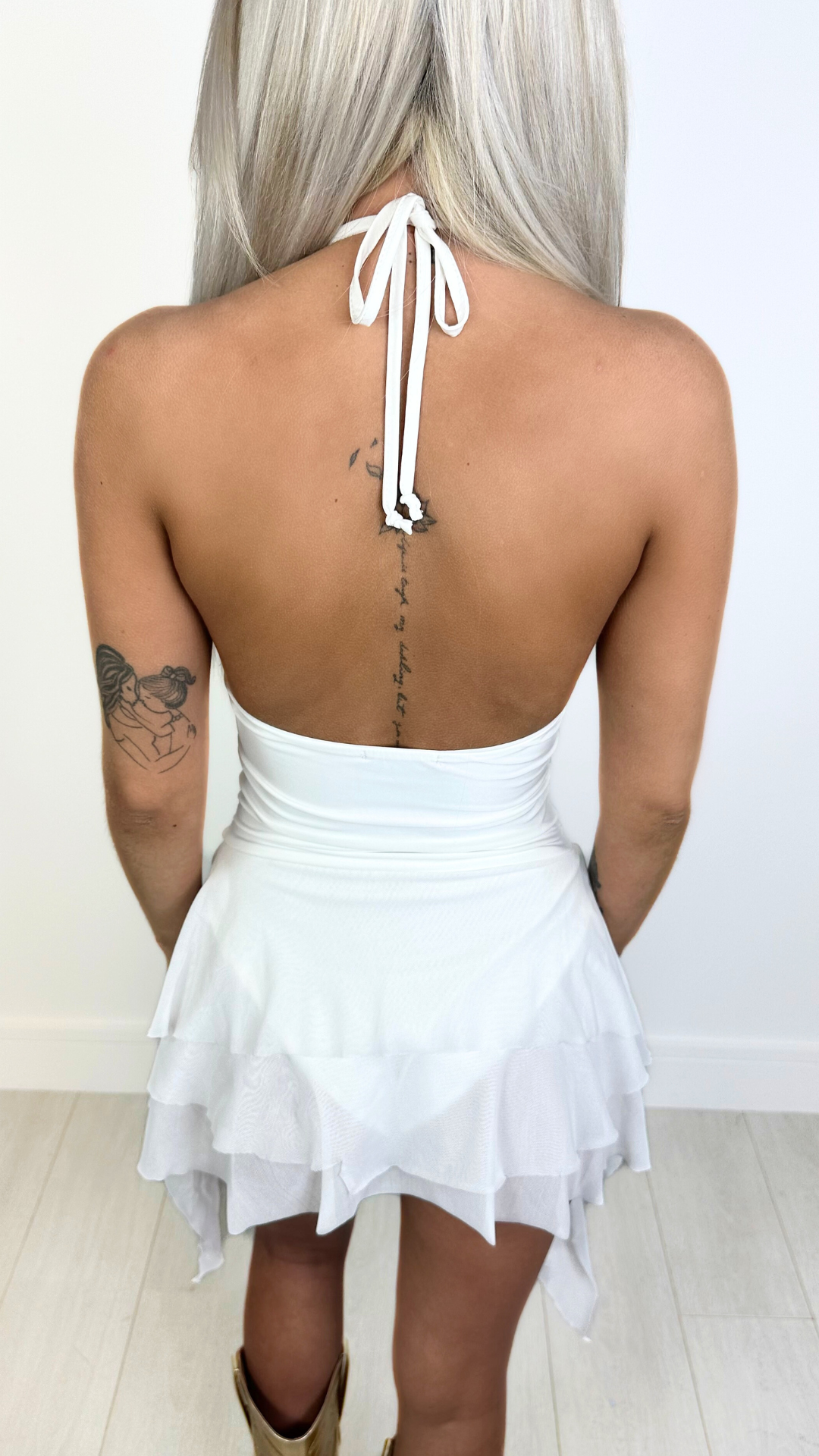 Avery - White Frill Slinky Bodysuit