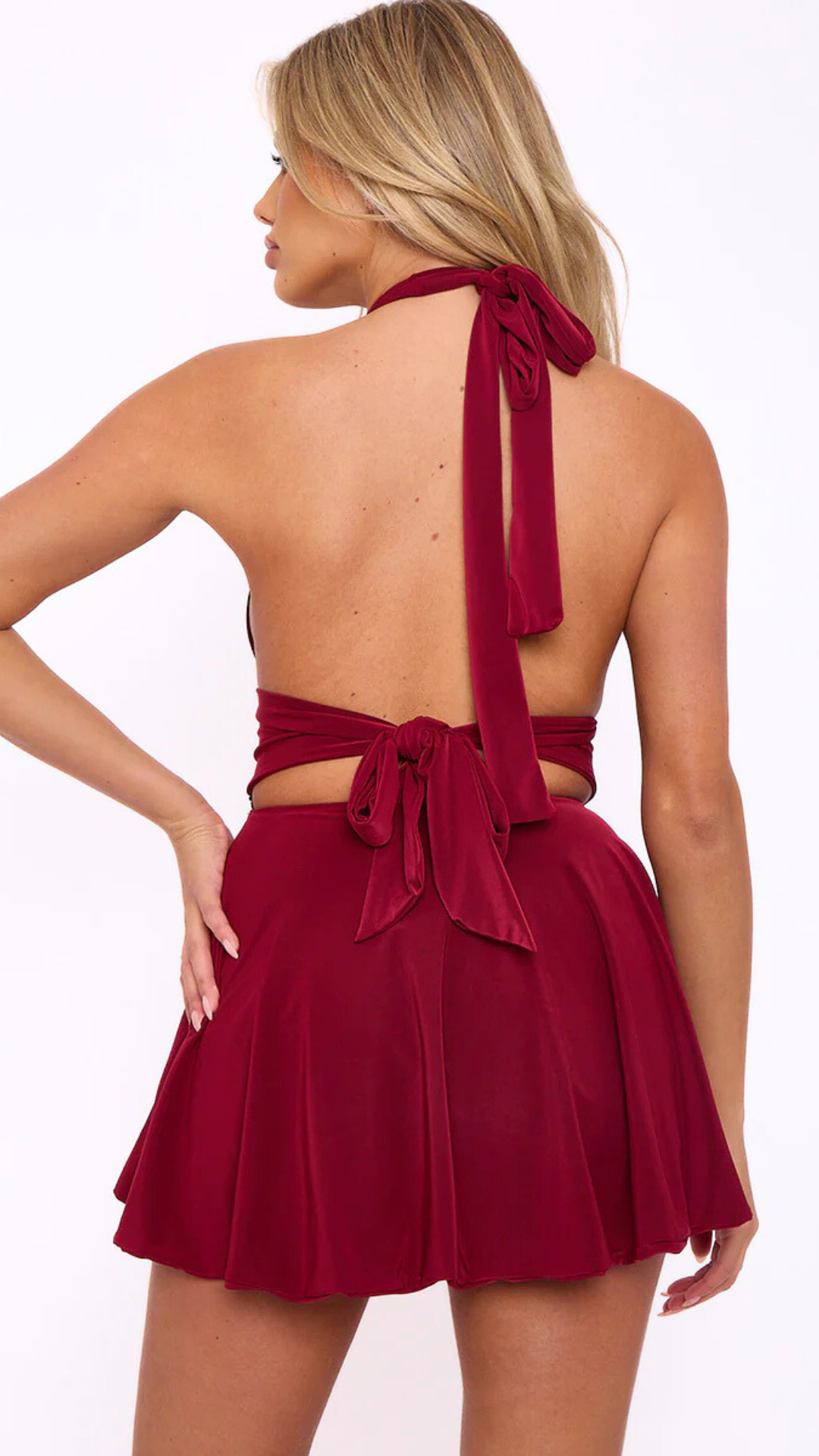 Darcy - Slinky Halter Neck Dress Wine