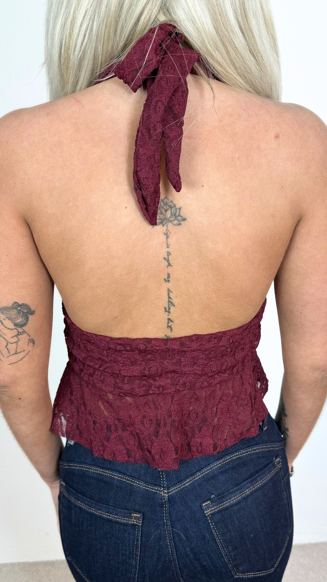 Rosa - Lace Halter Neck Top Wine