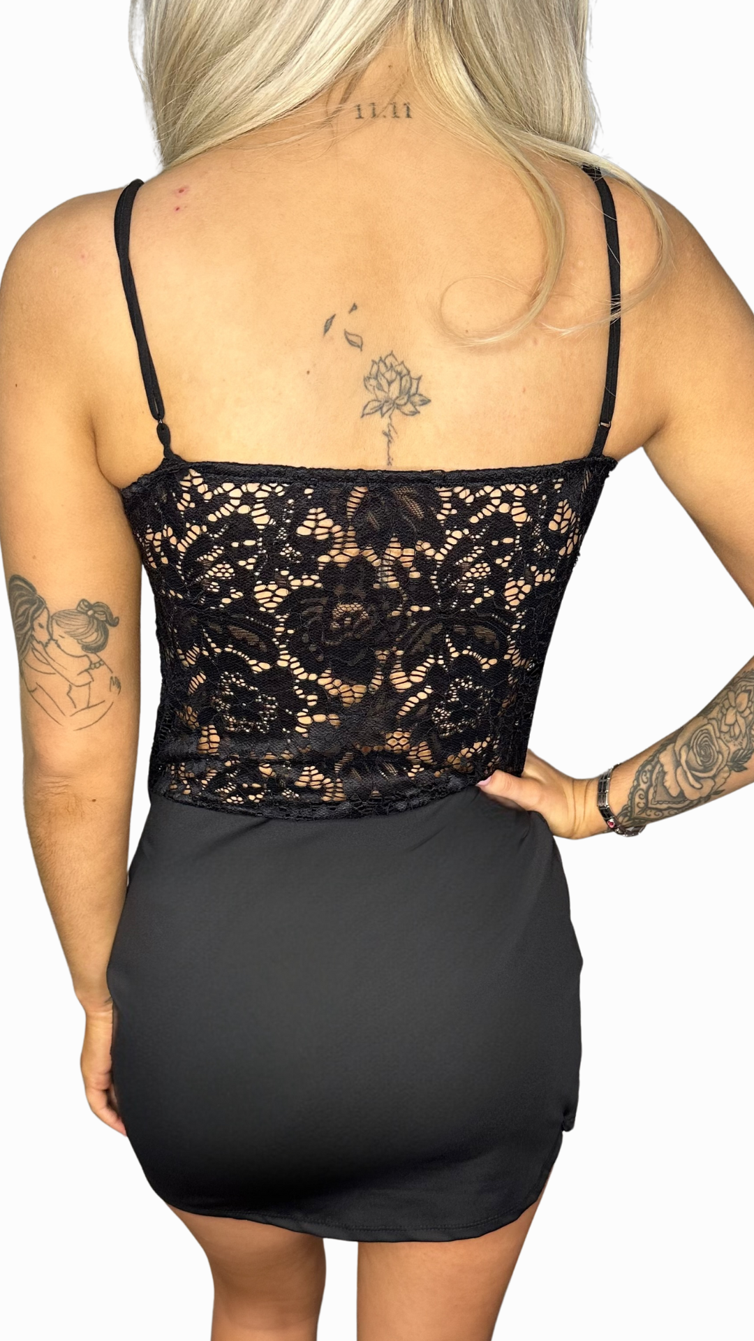 Stella - Lace Bustier Satin Mini Dress Black