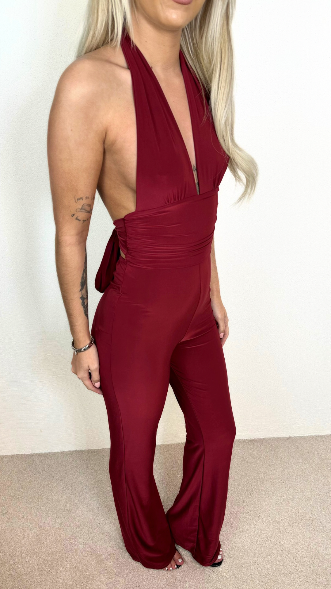 Milania - Slinky Tie Back Jumpsuit Burgundy