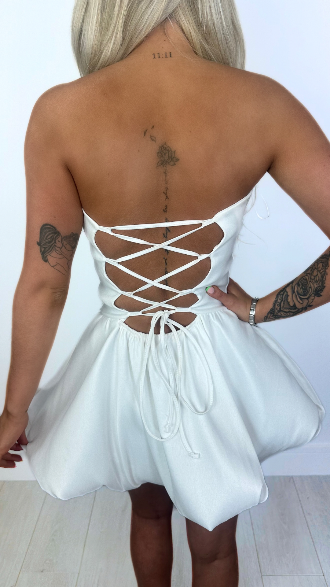 Kadie - White Corset Back Puffball Dress