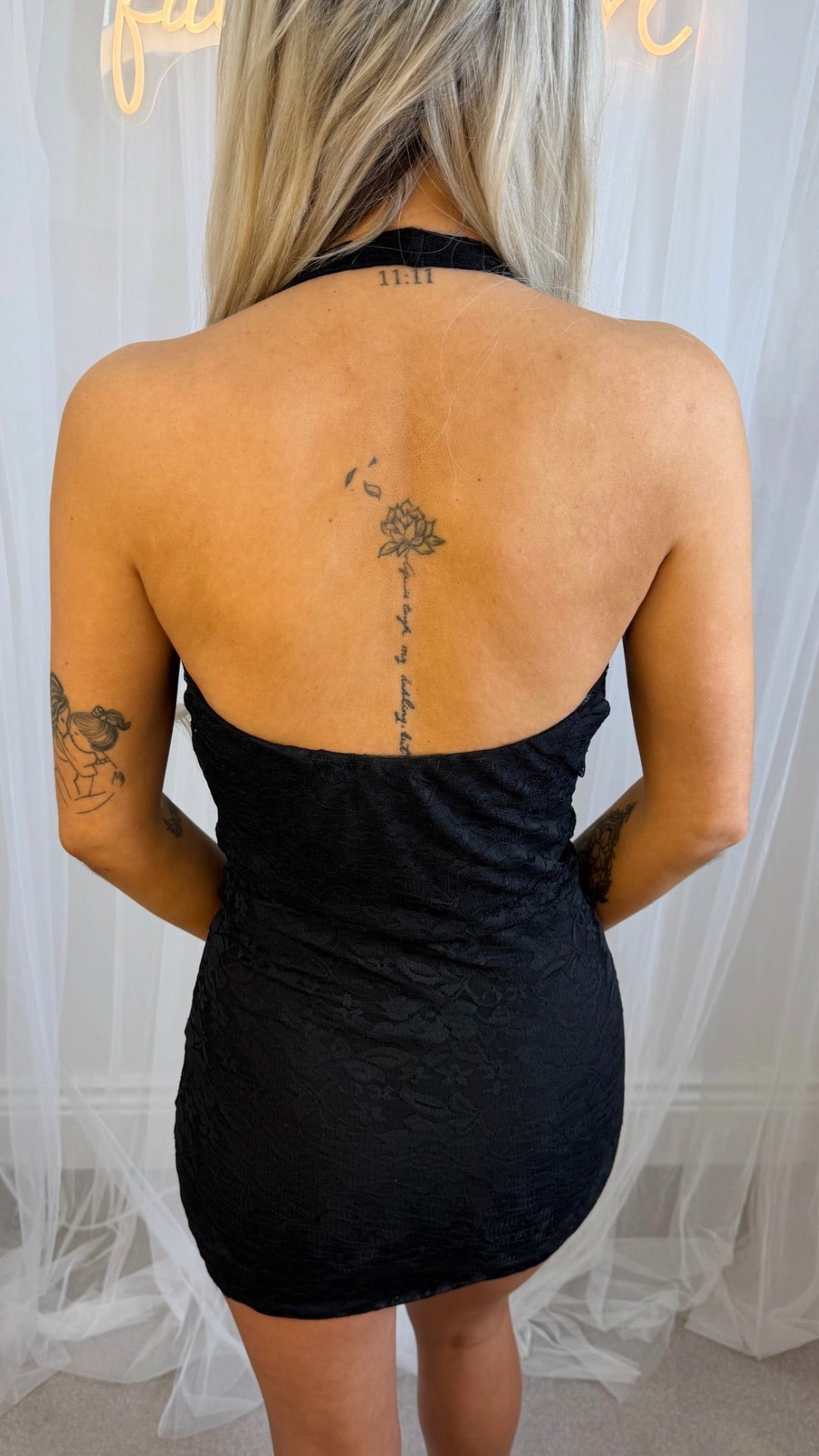 Sora - Lace Drape Mini Dress Black