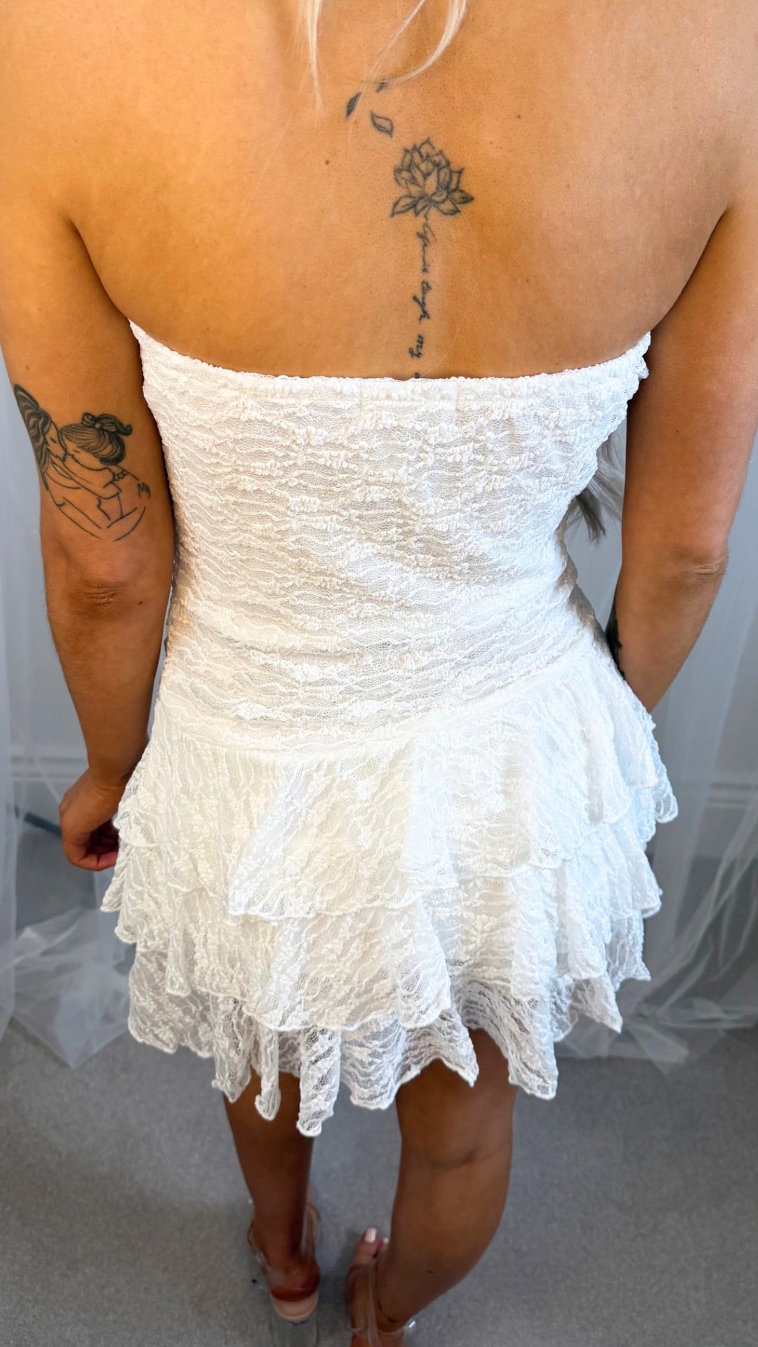 Alice - Textured Frill Skirt Bandeau Dress White