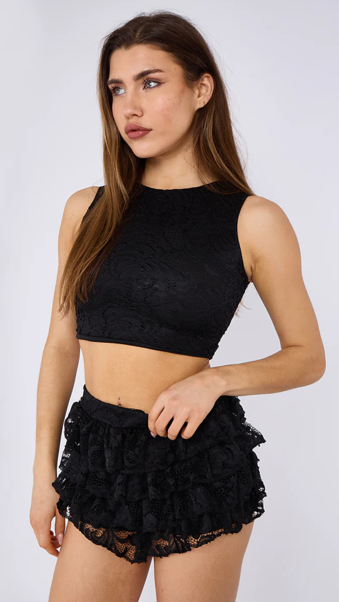 Bobbi - Ruffle Lace Skort Black