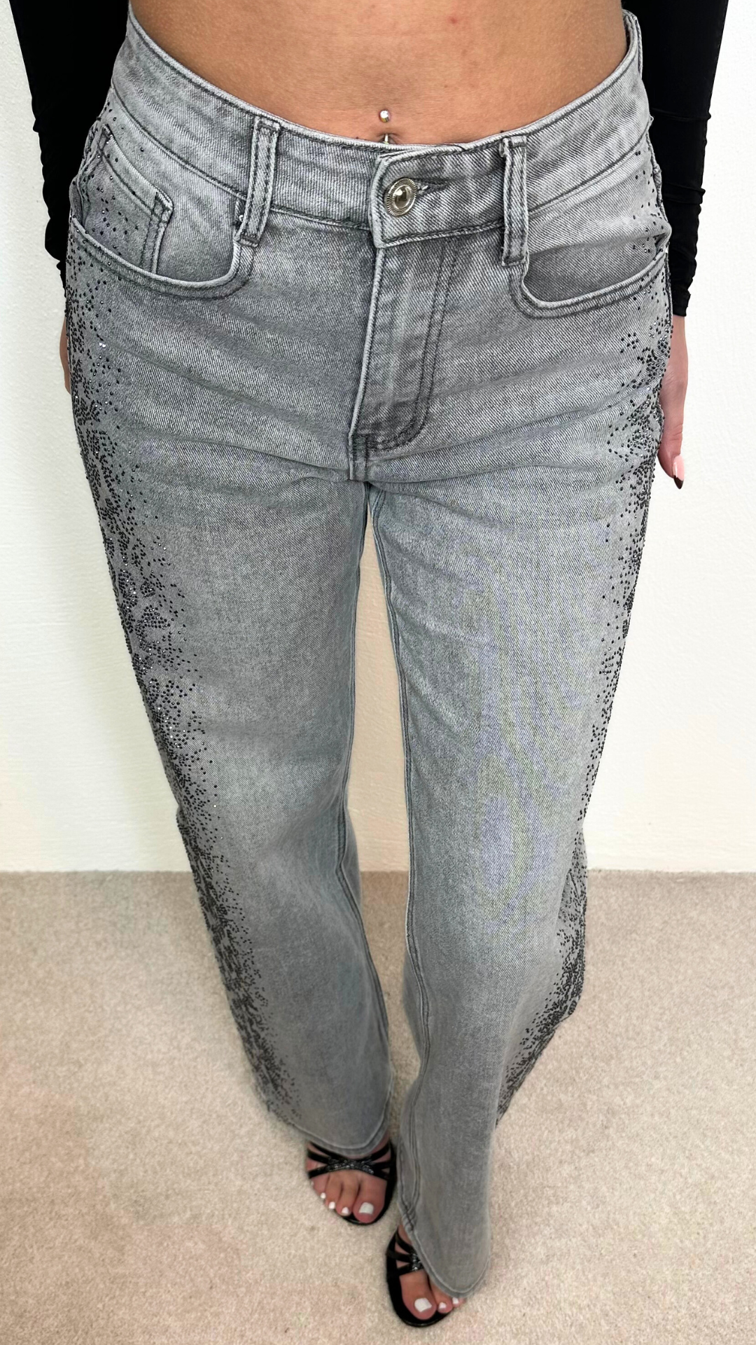 Fiadh - Grey Leopard Rhinestone Jean