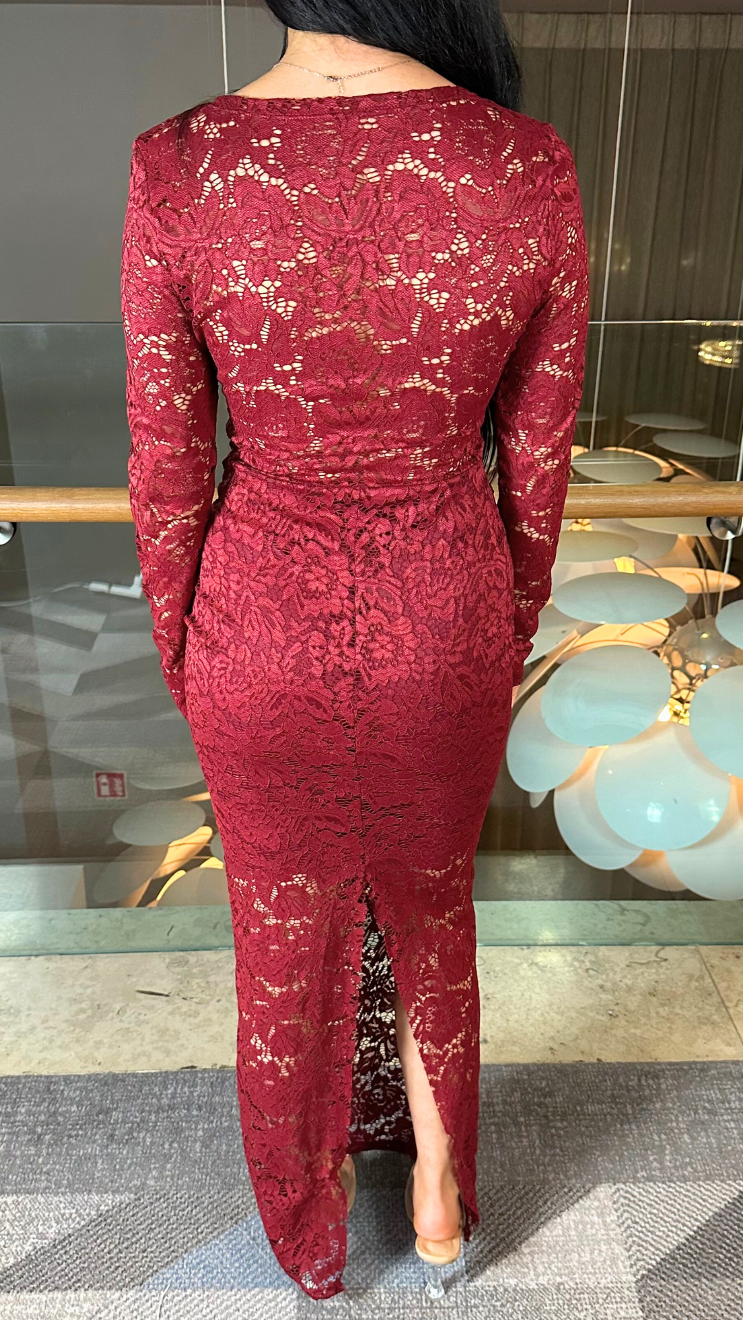 Lania - Wine Lace Cut Out Midi