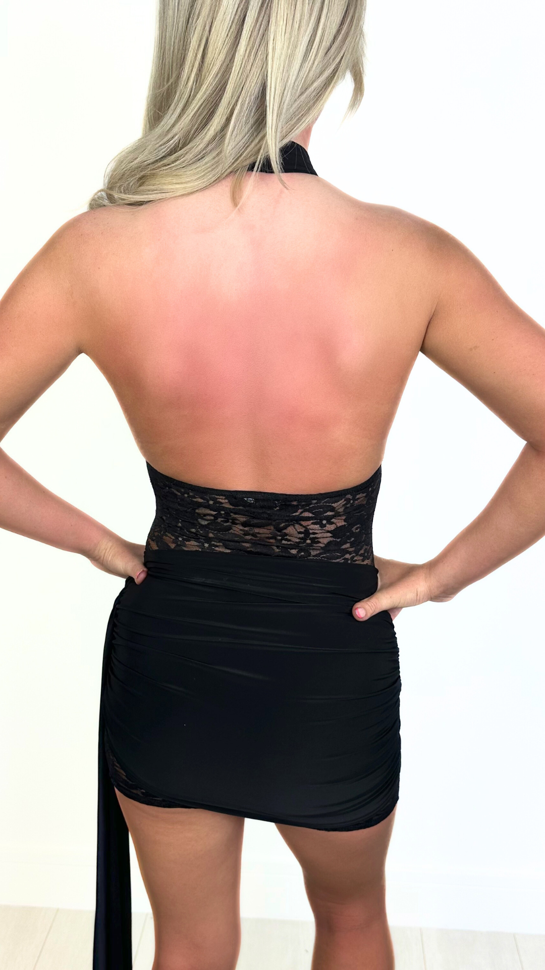 Ellise - Black Lace Panel Drape Dress