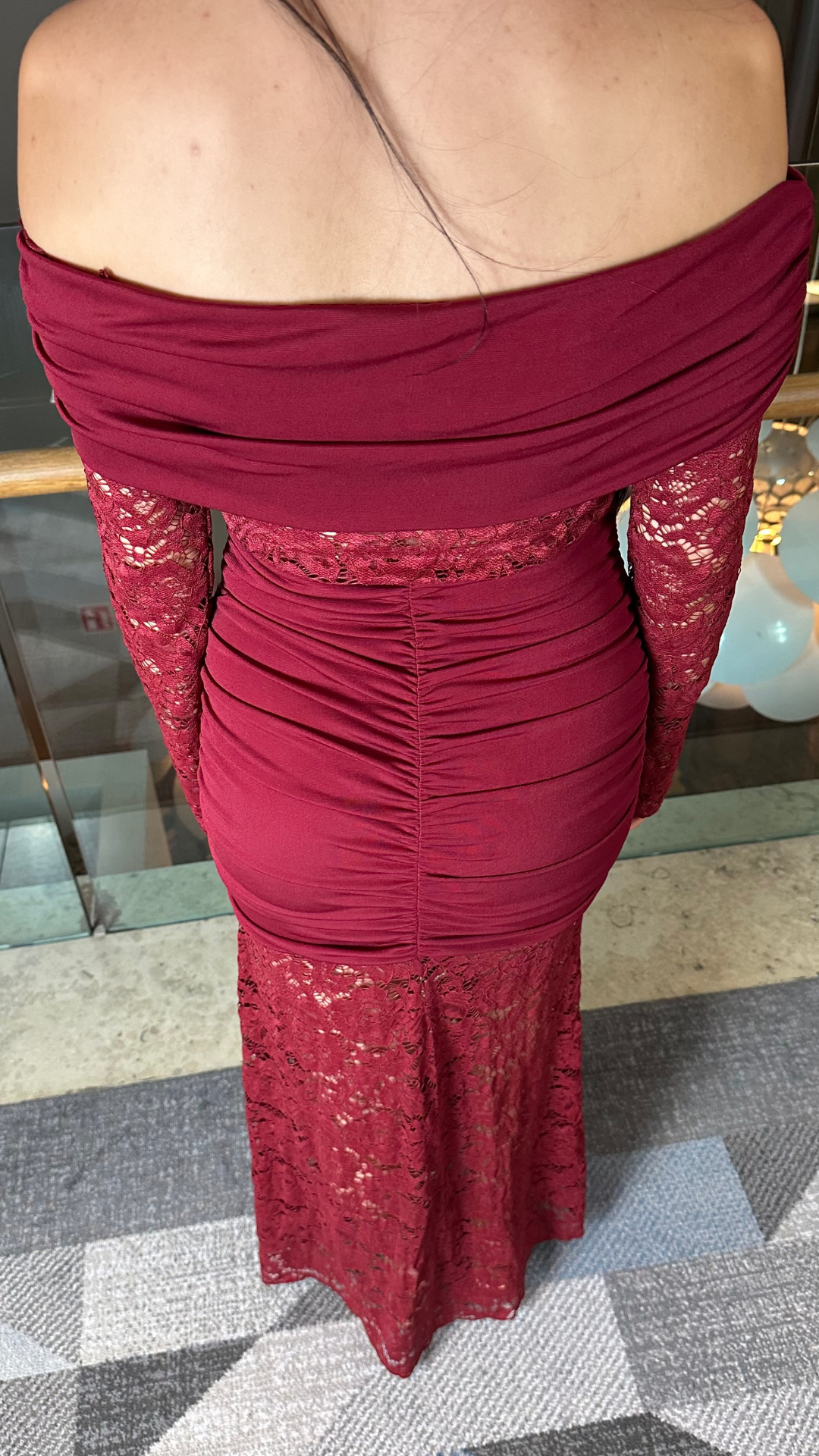 Sorelle - Wine Lace Bardeau Neckline Maxi
