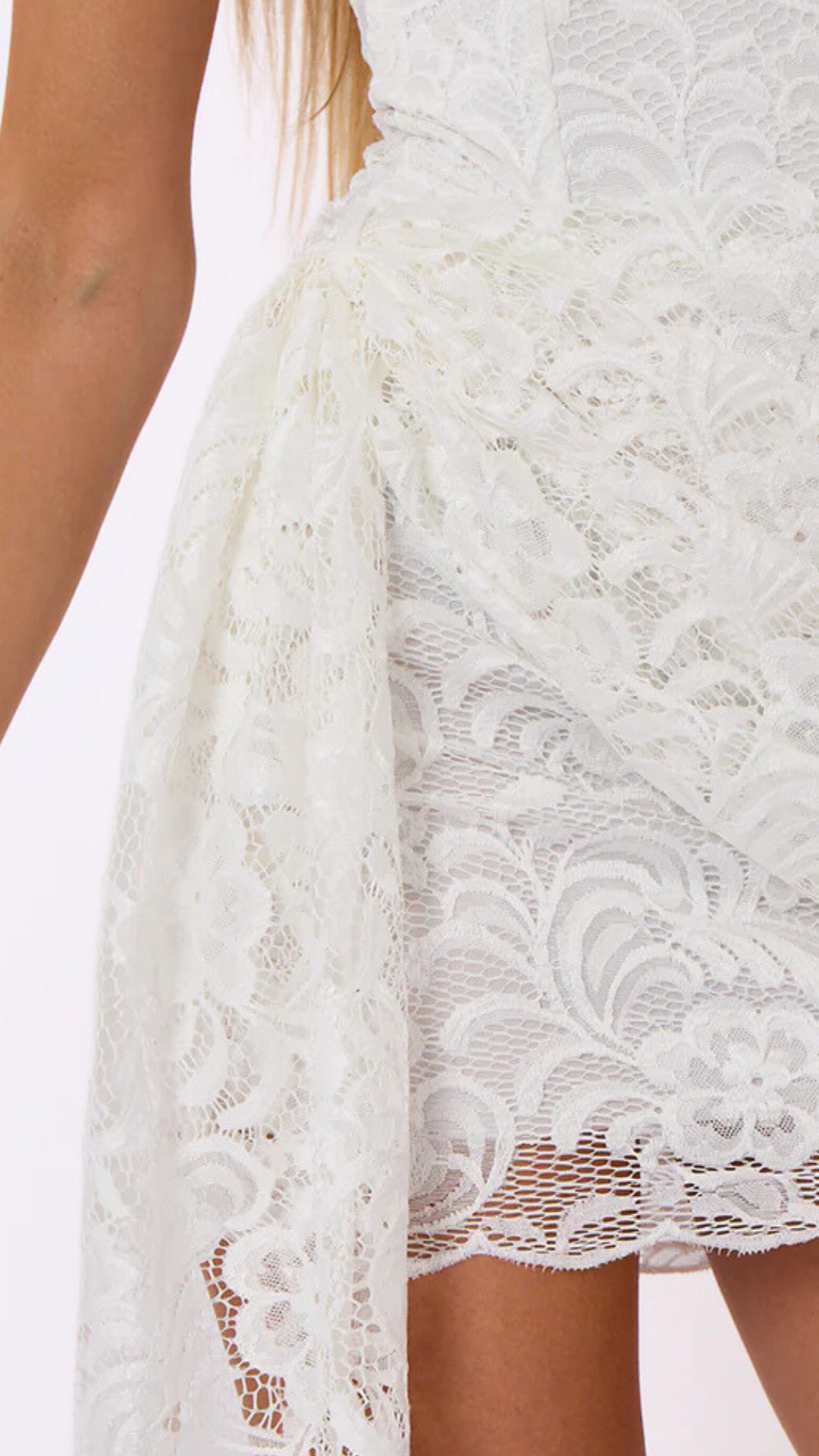 Stas - White Lace Drape Mini Dress