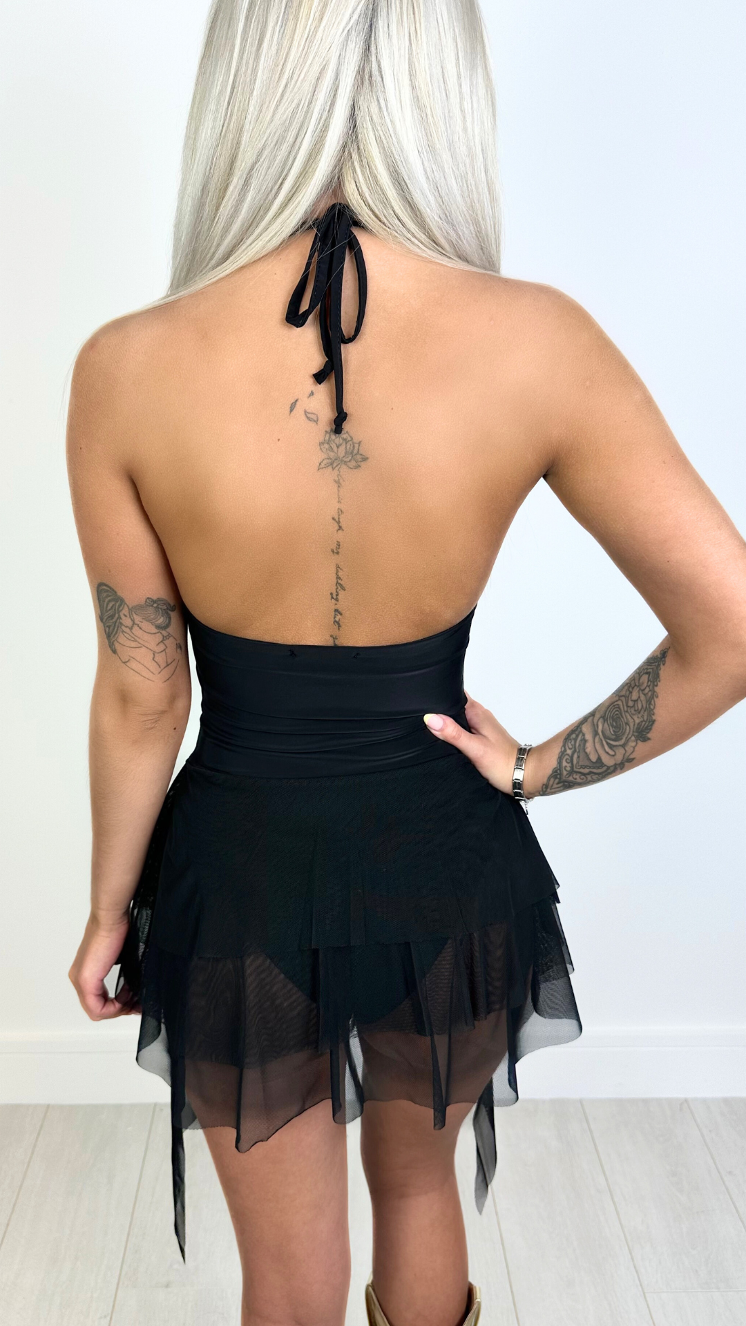 Avery - Black Frill Slinky Bodysuit