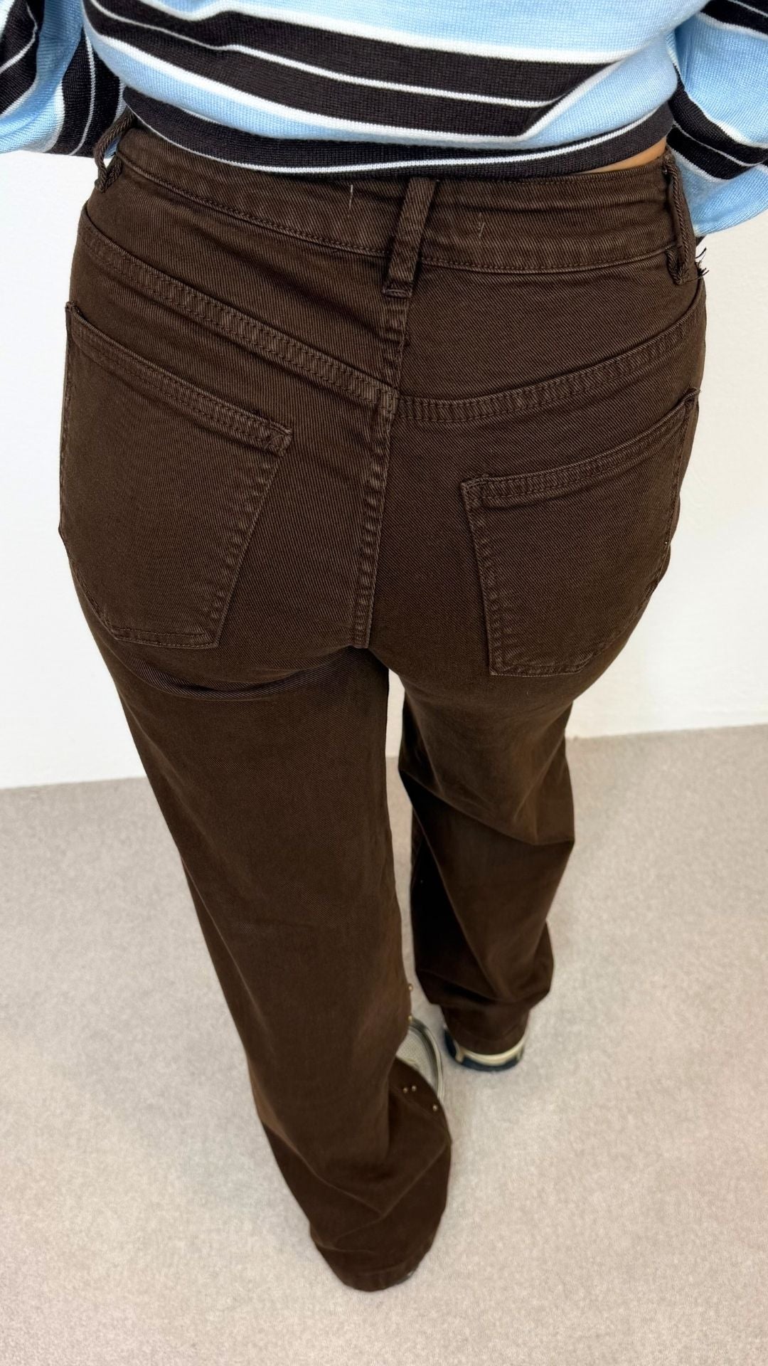 Millie - Brown Bronze Stud Detail Straight Leg Jeans