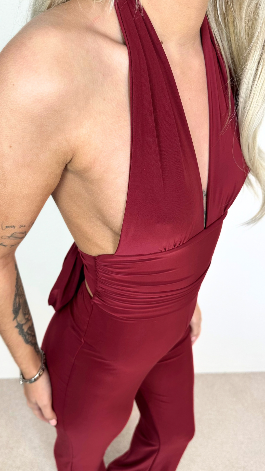 Milania - Slinky Tie Back Jumpsuit Burgundy
