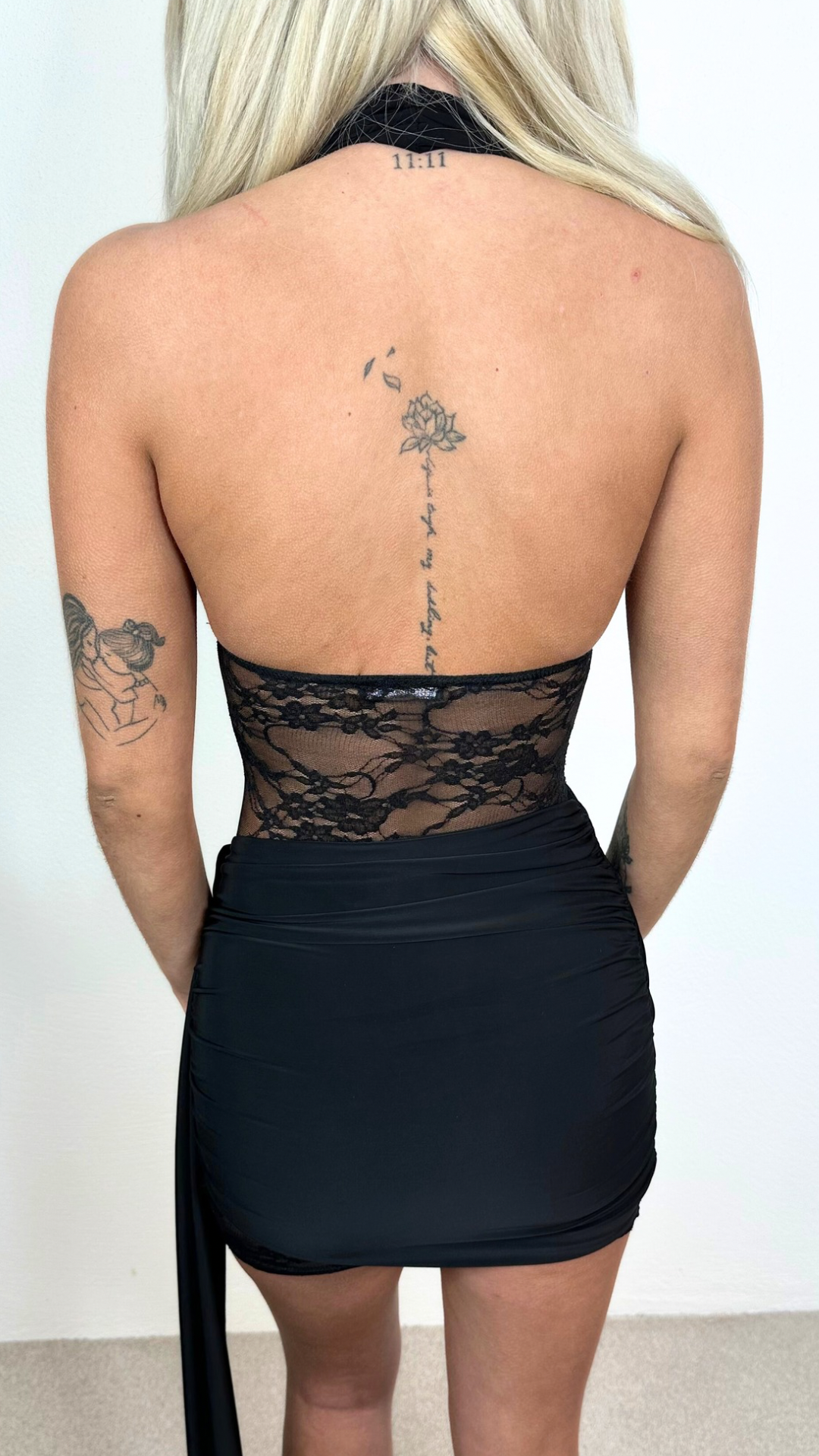 Ellise - Black Lace Panel Drape Dress