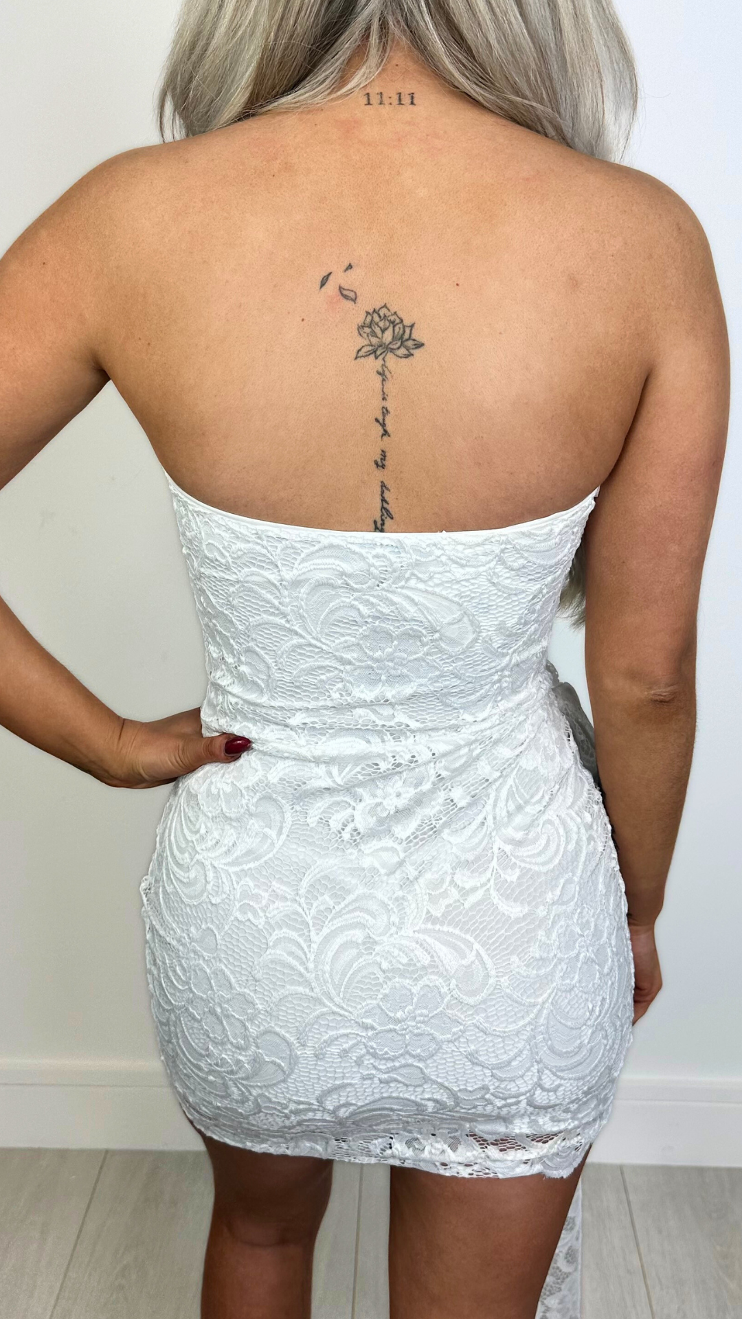 Stas - White Lace Drape Mini Dress