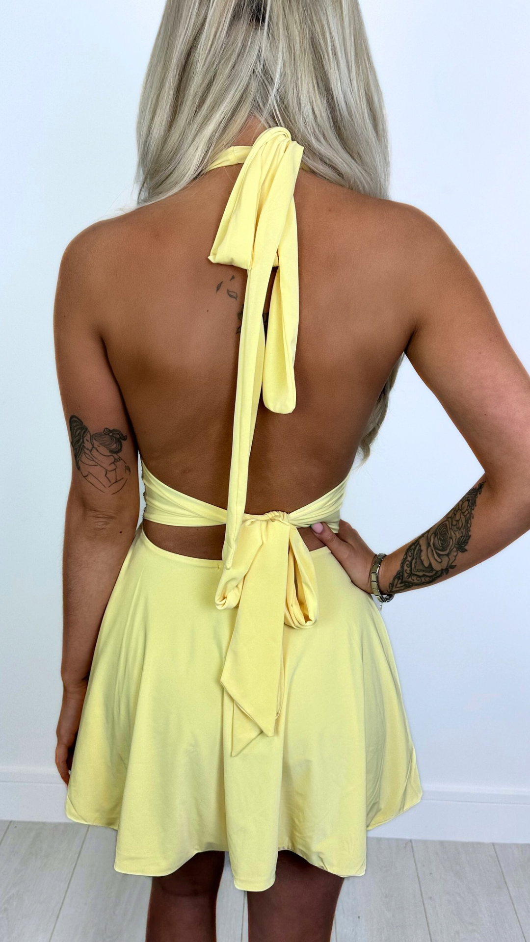 Darcy - Slinky Halter Neck Dress Lemon