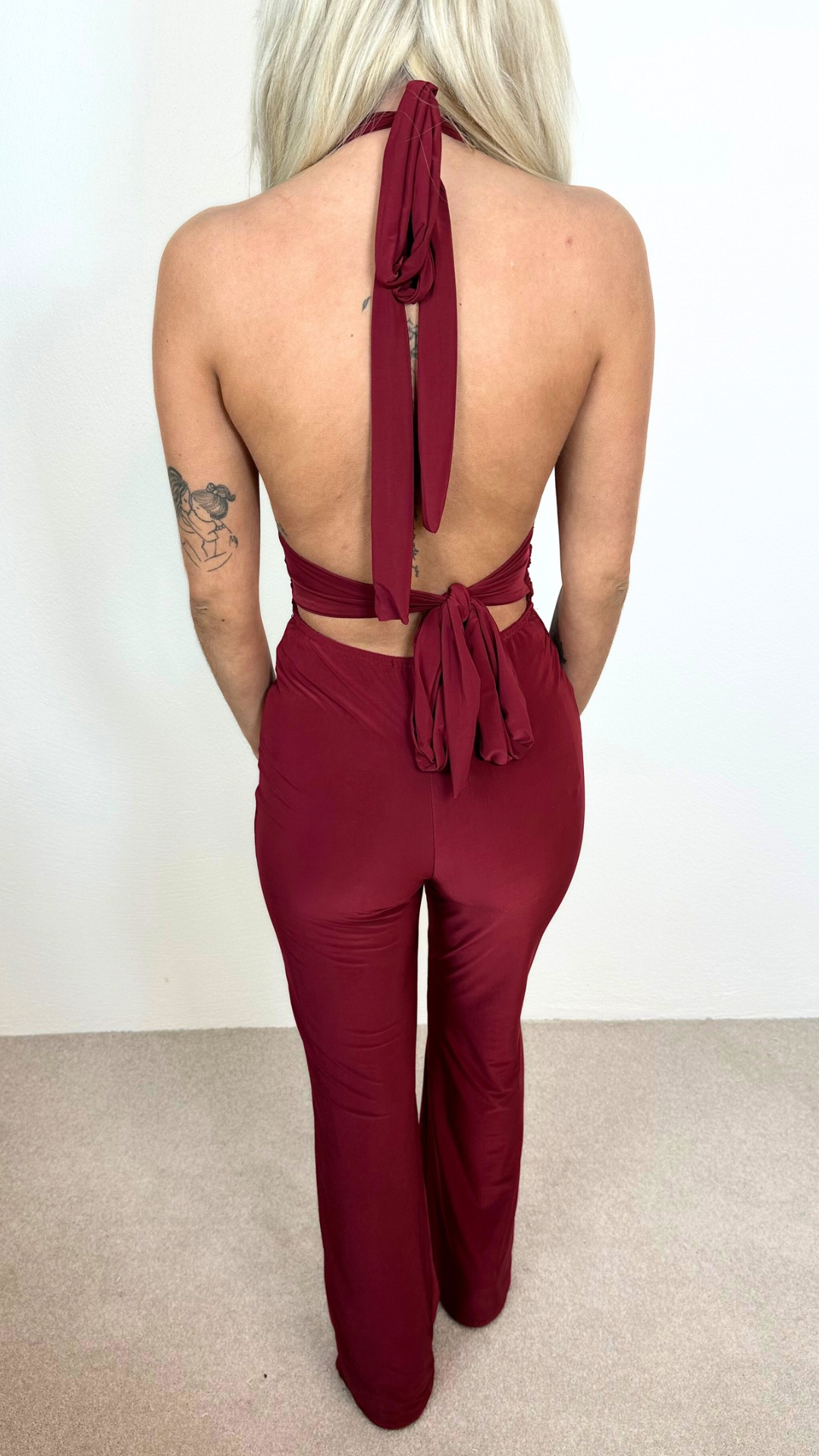 Milania - Slinky Tie Back Jumpsuit Burgundy