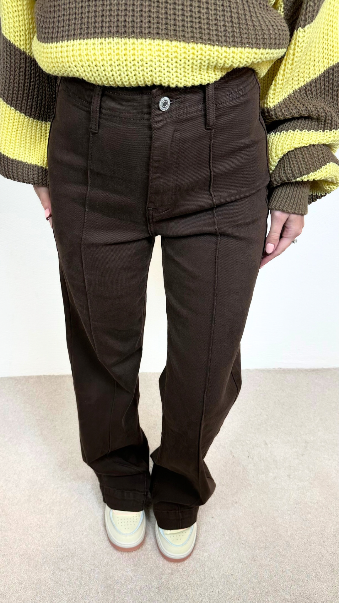 Jayden - Brown Front Seam Wide leg jeans