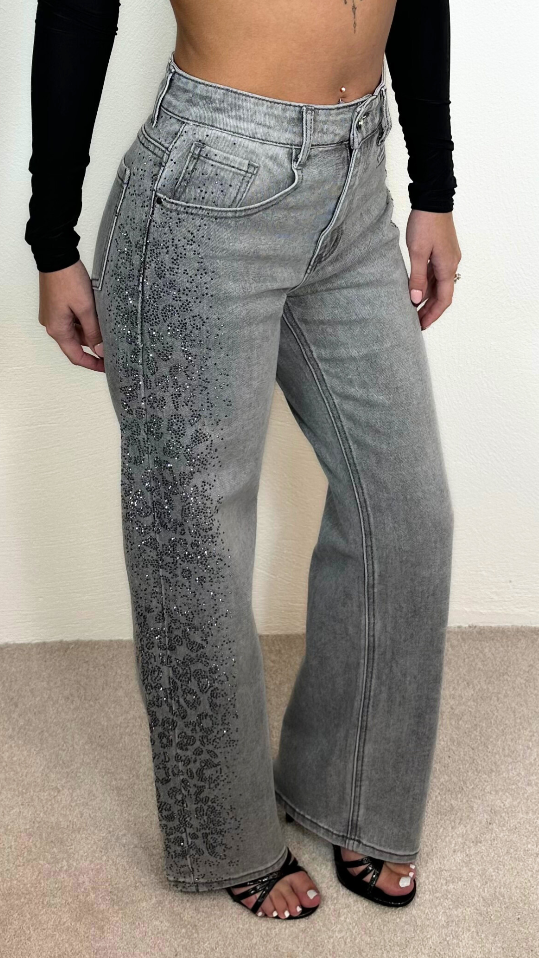 Fiadh - Grey Leopard Rhinestone Jean
