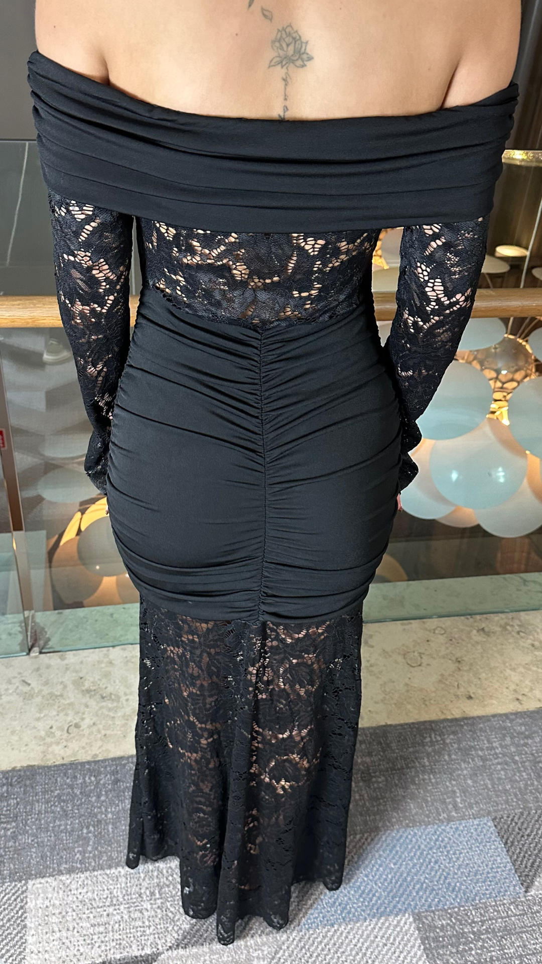 Sorelle - Black Lace Bardeau Neckline Maxi