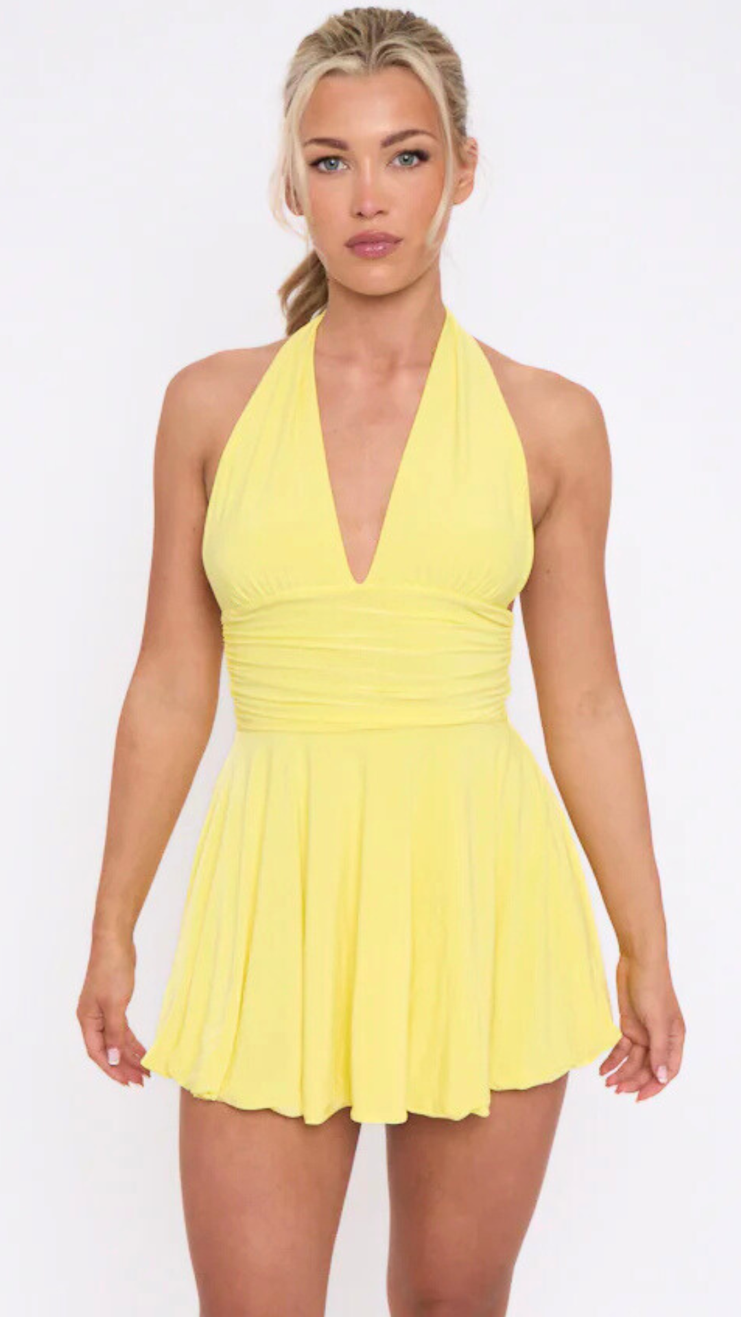 Darcy - Slinky Halter Neck Dress Lemon