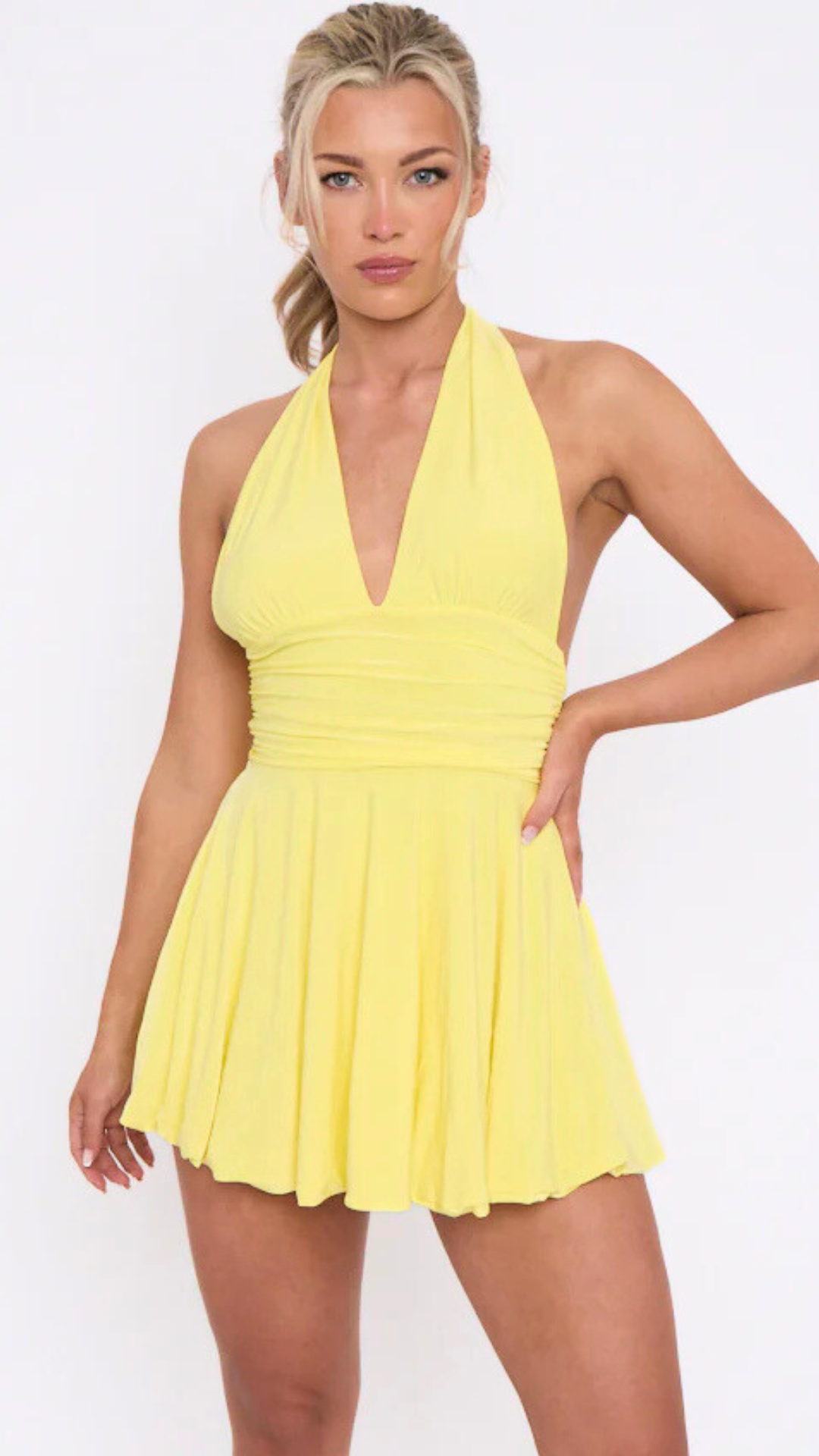Darcy - Slinky Halter Neck Dress Lemon