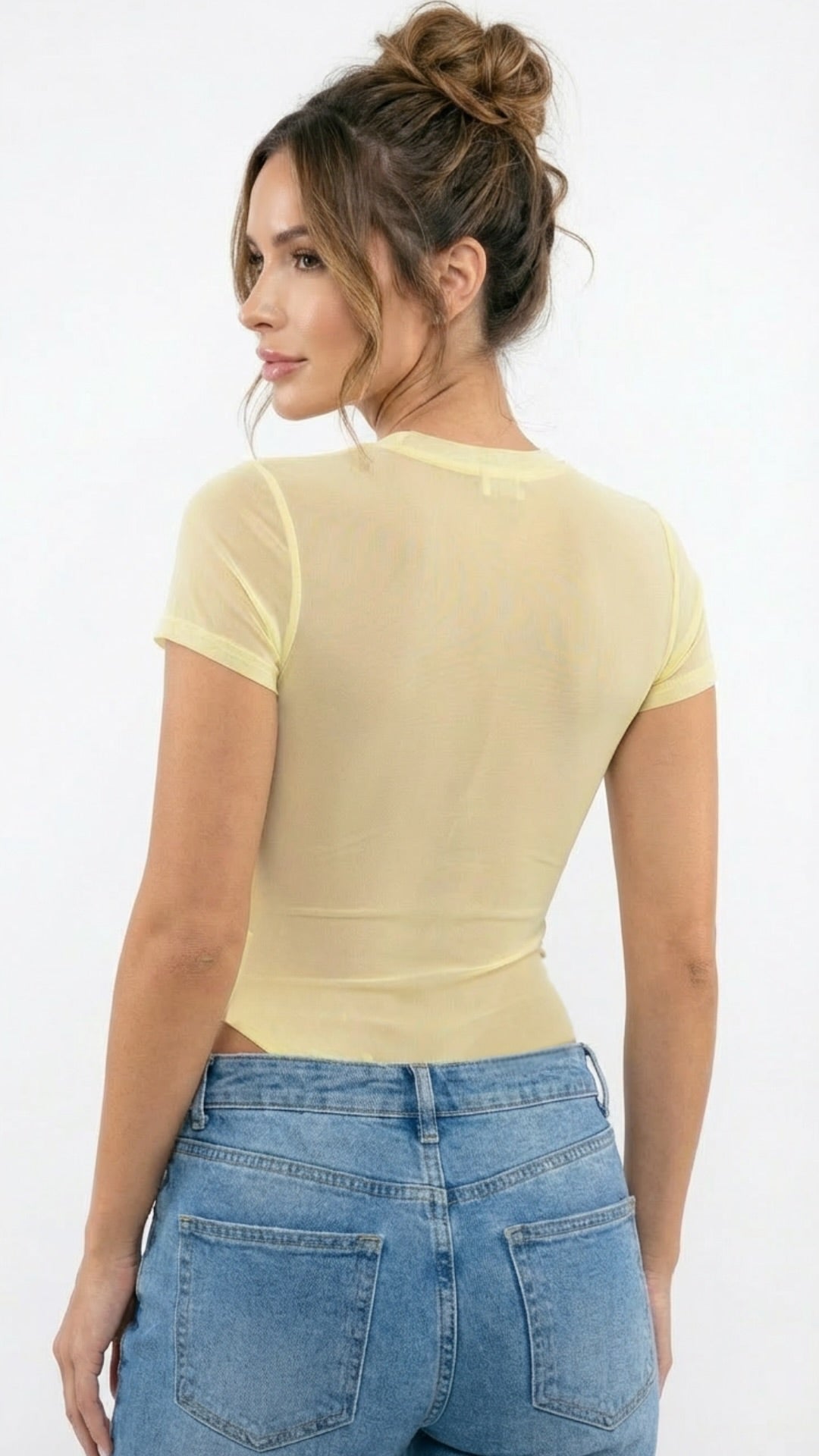 Terra - Lemon Satin Bustier Detail Mesh Bodysuit