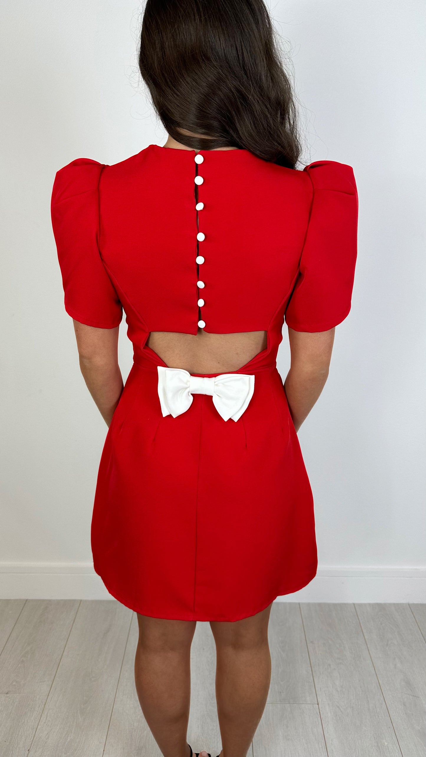 Kate - Cut Out Back Bow Dress Red