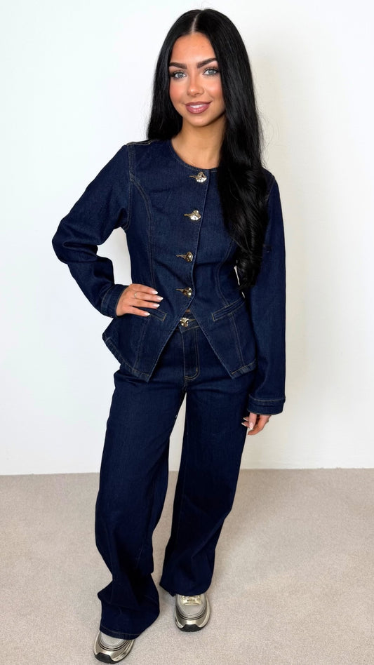 Kadie - Indigo Gold Button Front Denim Co-Ord