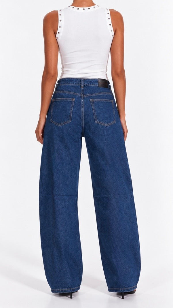 Dixie - Indigo Stud Barrell Leg Jeans