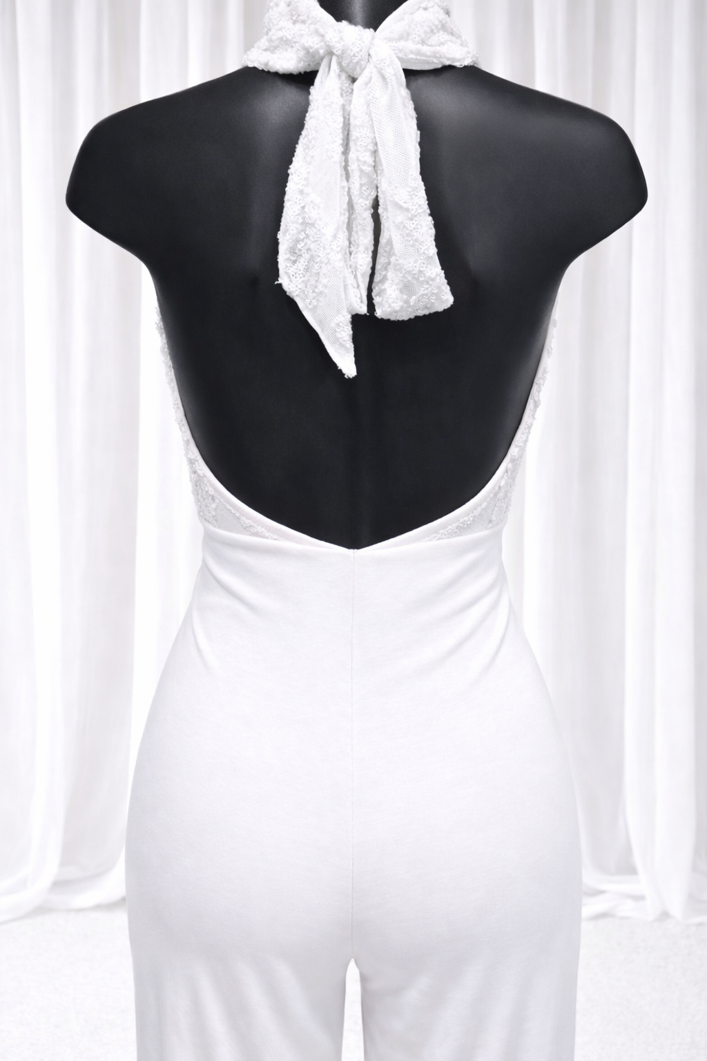 Evange - Sequin detail Halter Neck Jumpsuit white