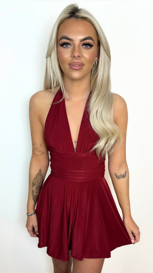 Darcy - Slinky Halter Neck Dress Wine