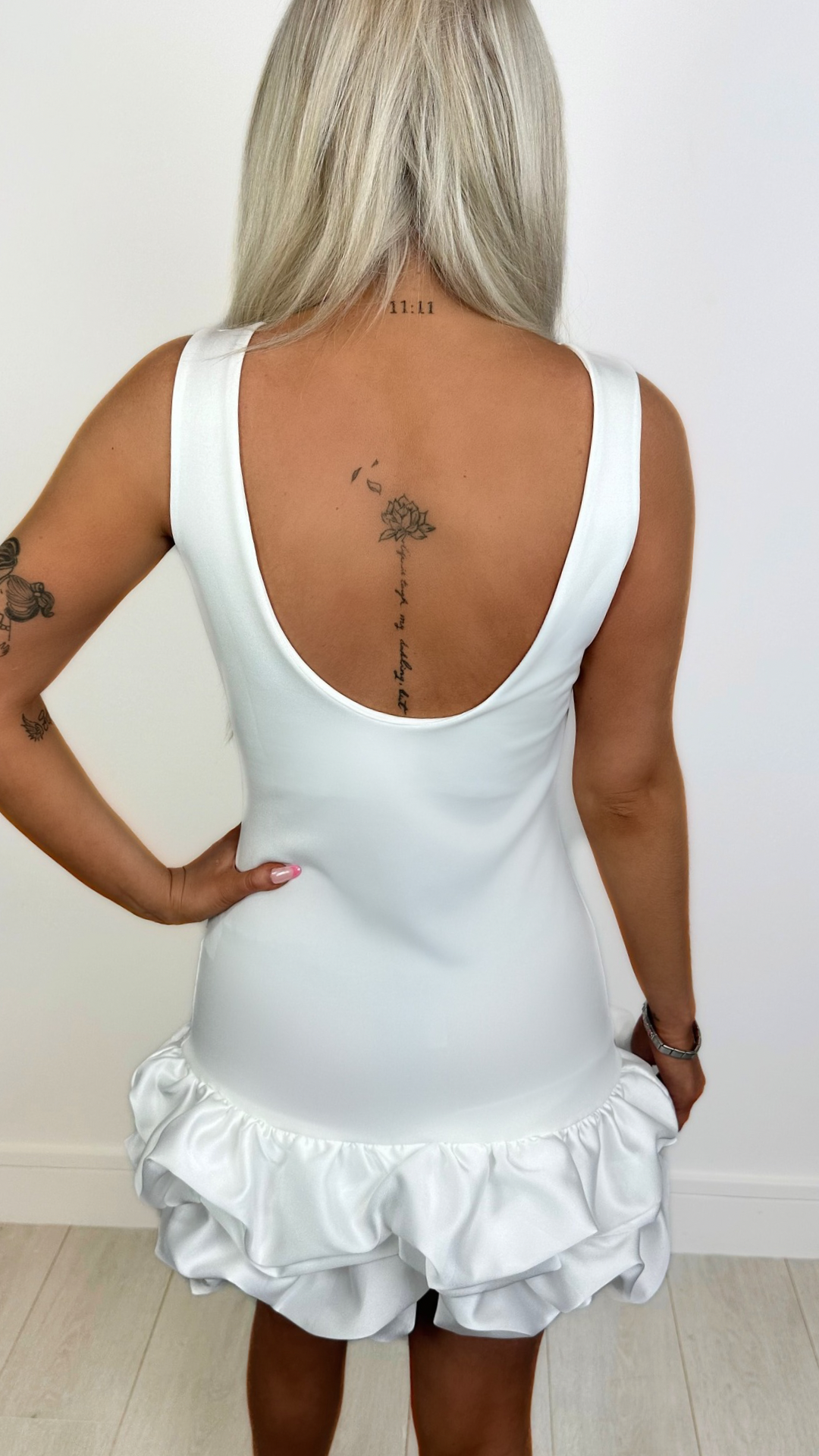 Lottie - Ruffle Hem Scoop Back Dress White