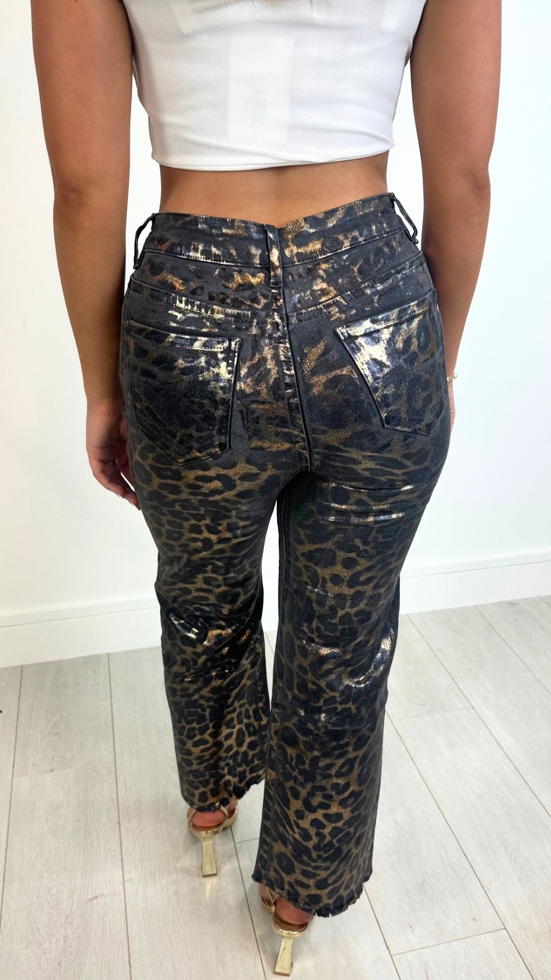 Harriet - Gold Shimmer Leopard Print Jean