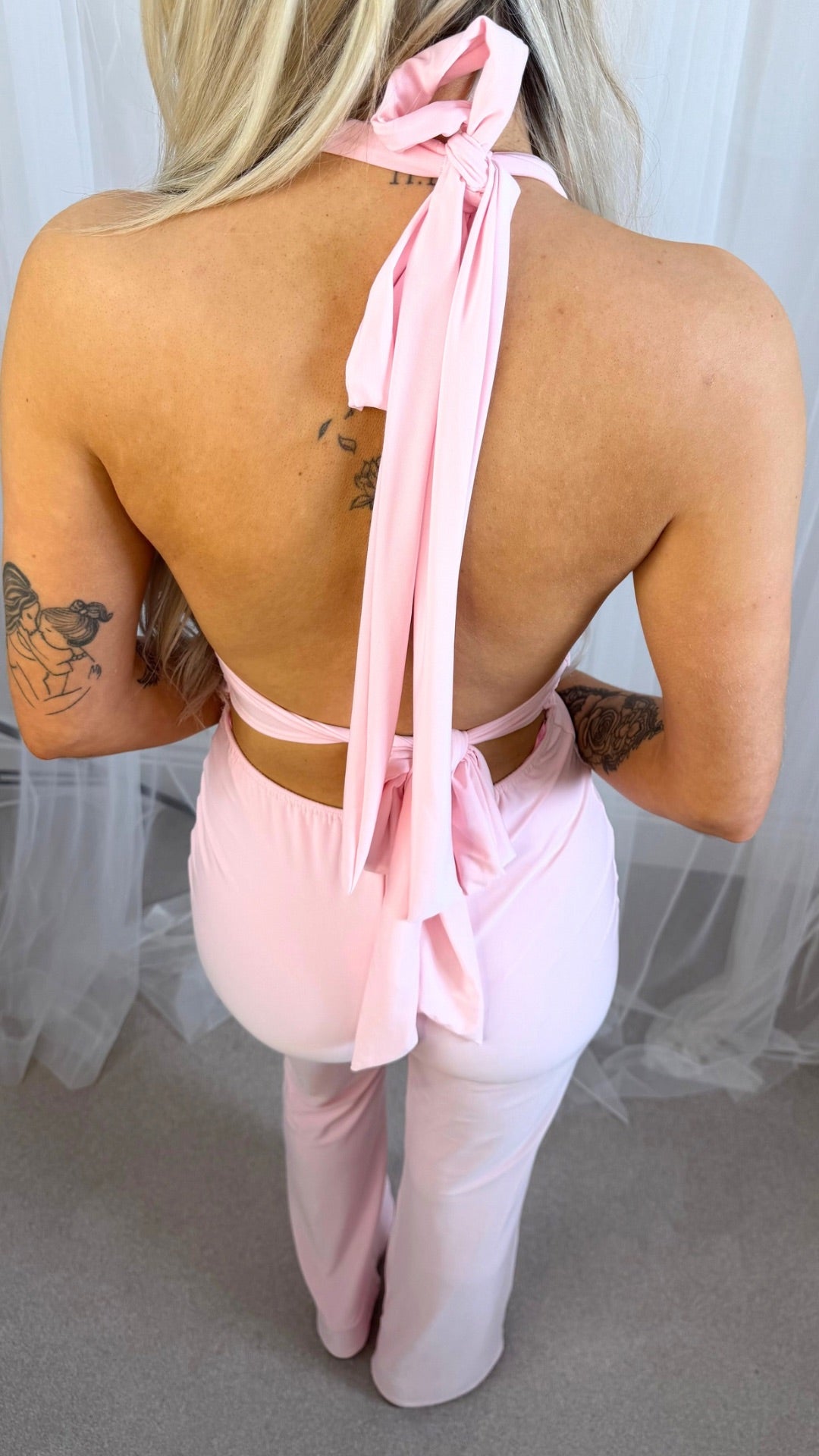 Milania - Slinky Tie Back Jumpsuit Baby Pink