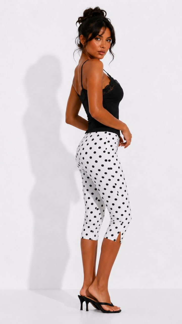 Irina - White/Black Polka Dot Capri