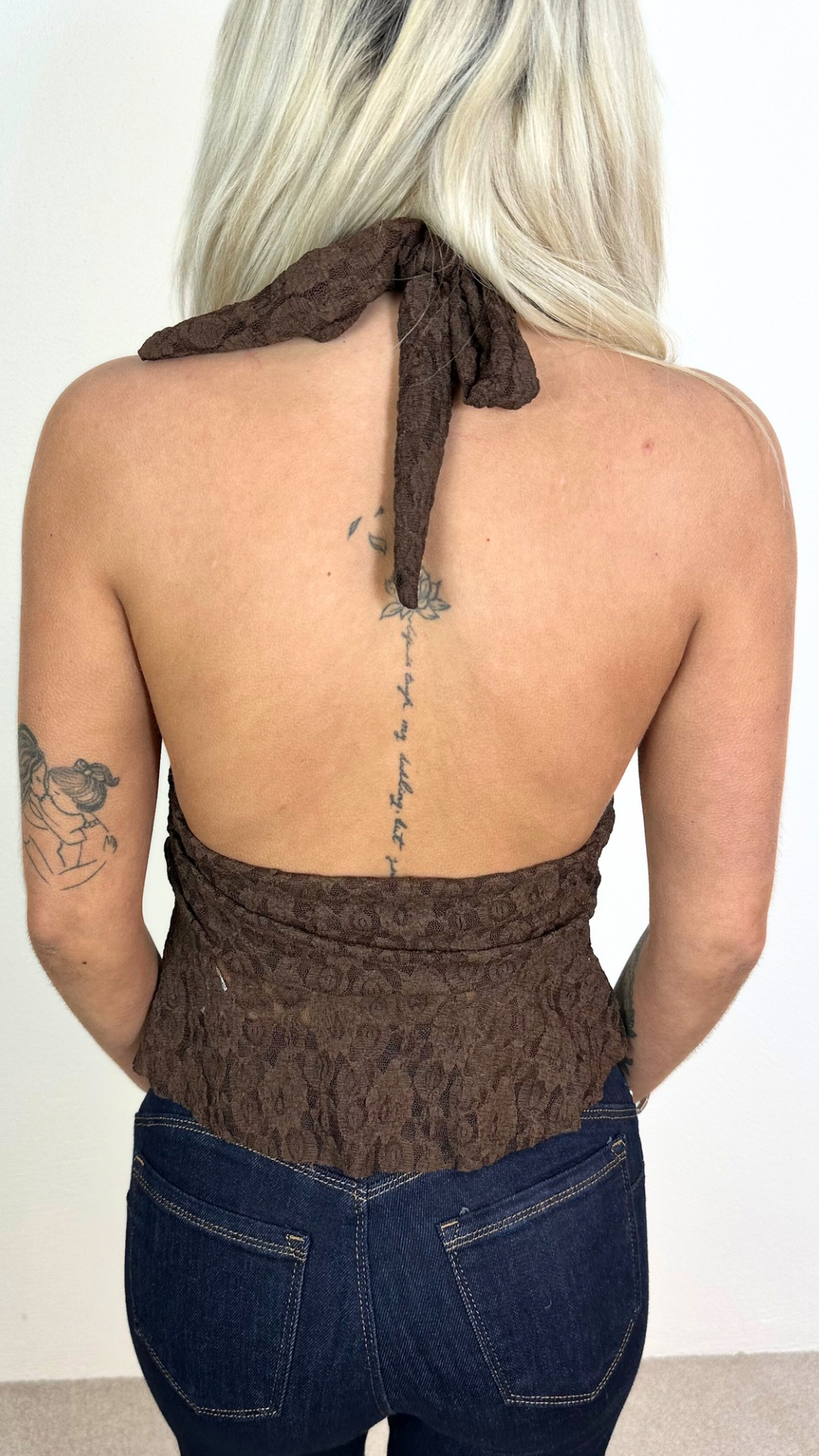 Rosa - Lace Halter Neck Top Chocolate
