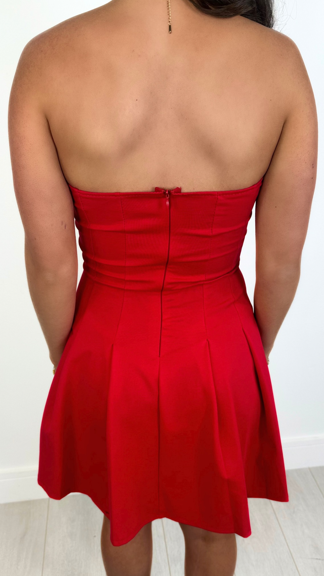 Kaia - Pleat A-line Bandeau Dress Red