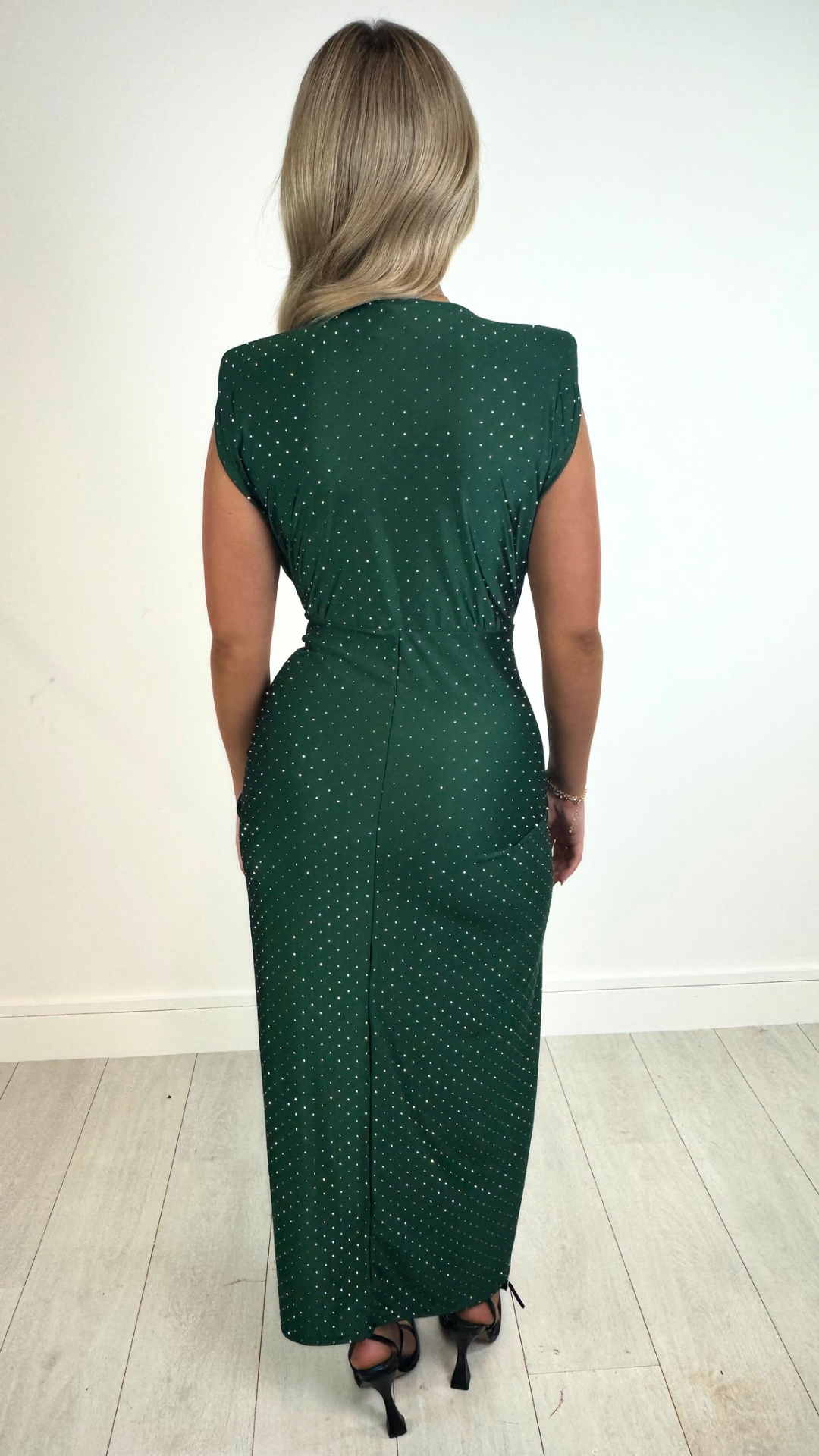 Anaya - Drape Front Stud Maxi Emerald