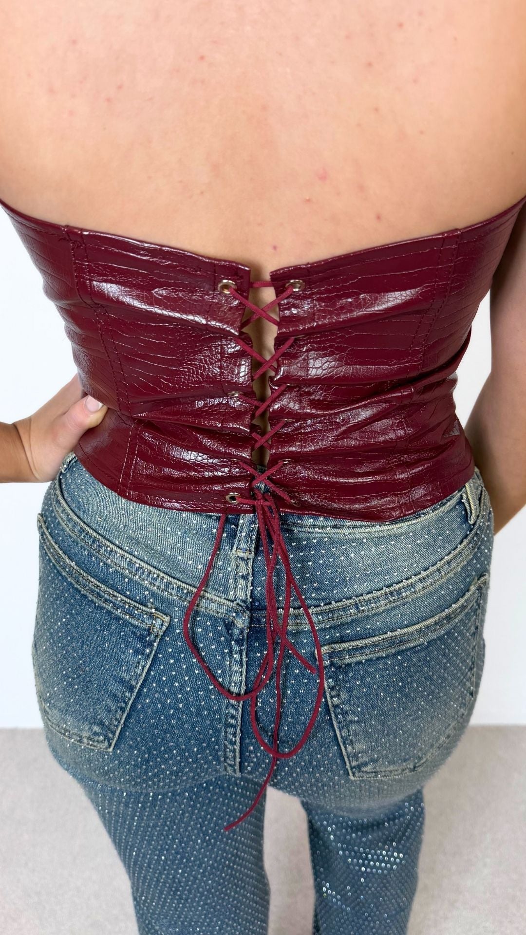 Lola - Textured Burgundy Corset Back Bustier