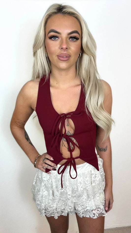 Lucie - Tie Front Vest Wine