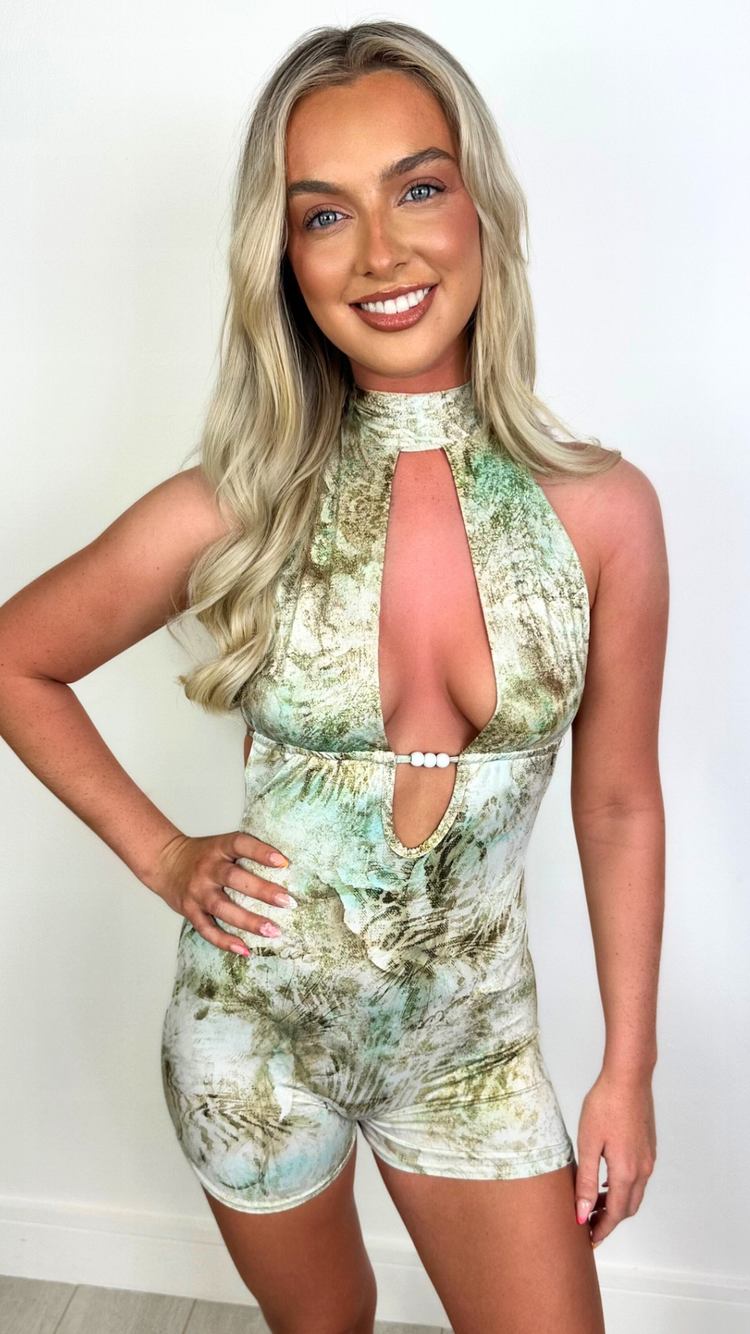 Angel - Green/White Abstract Playsuit