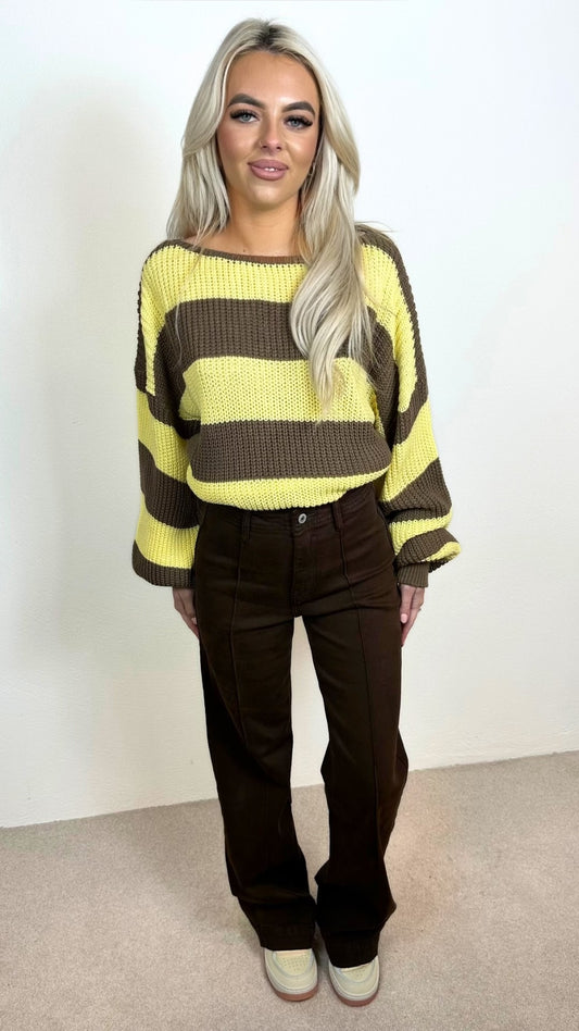 Jayden - Brown Front Seam Wide leg jeans