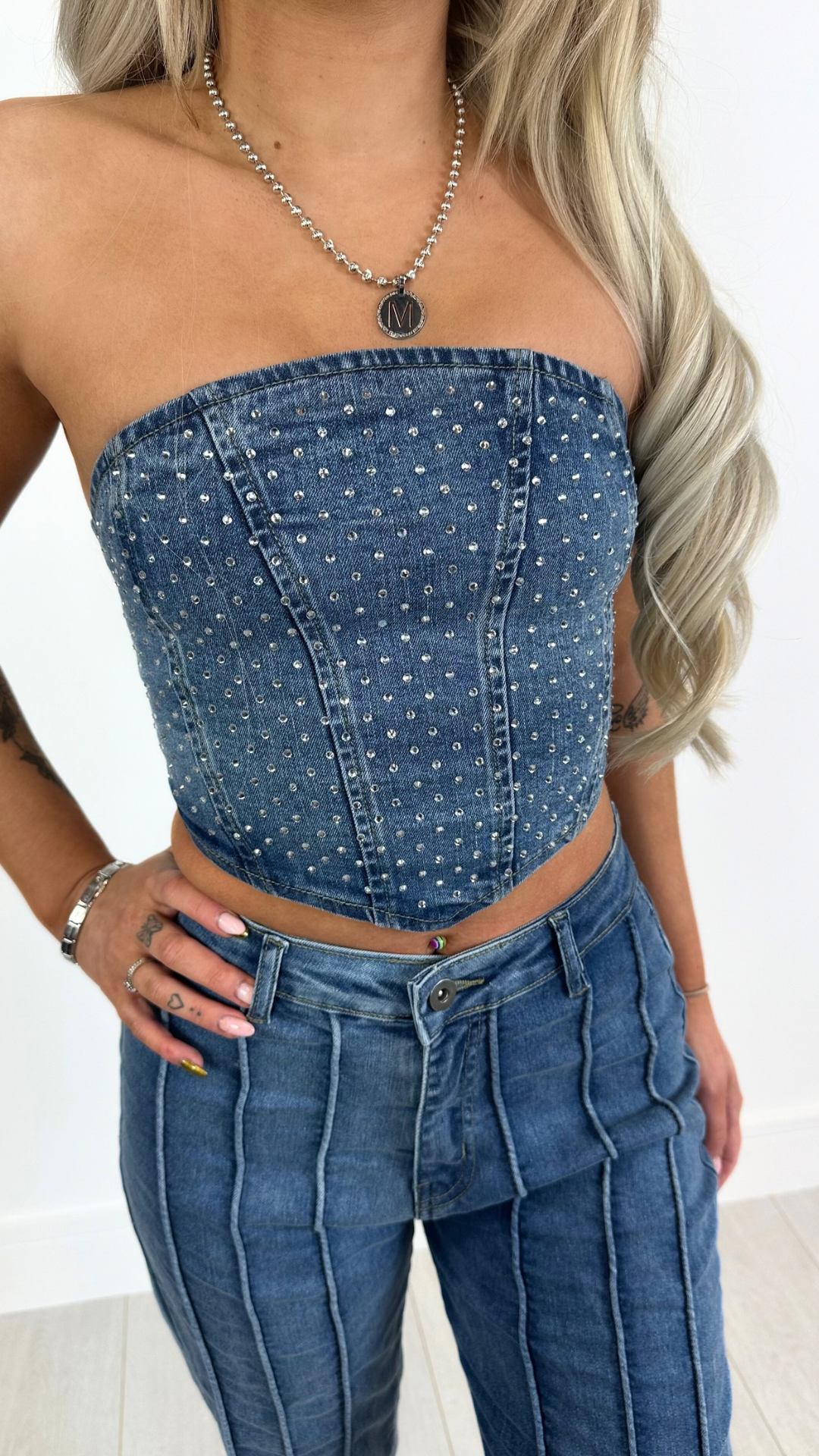 Lana - Denim Diamente Bustier