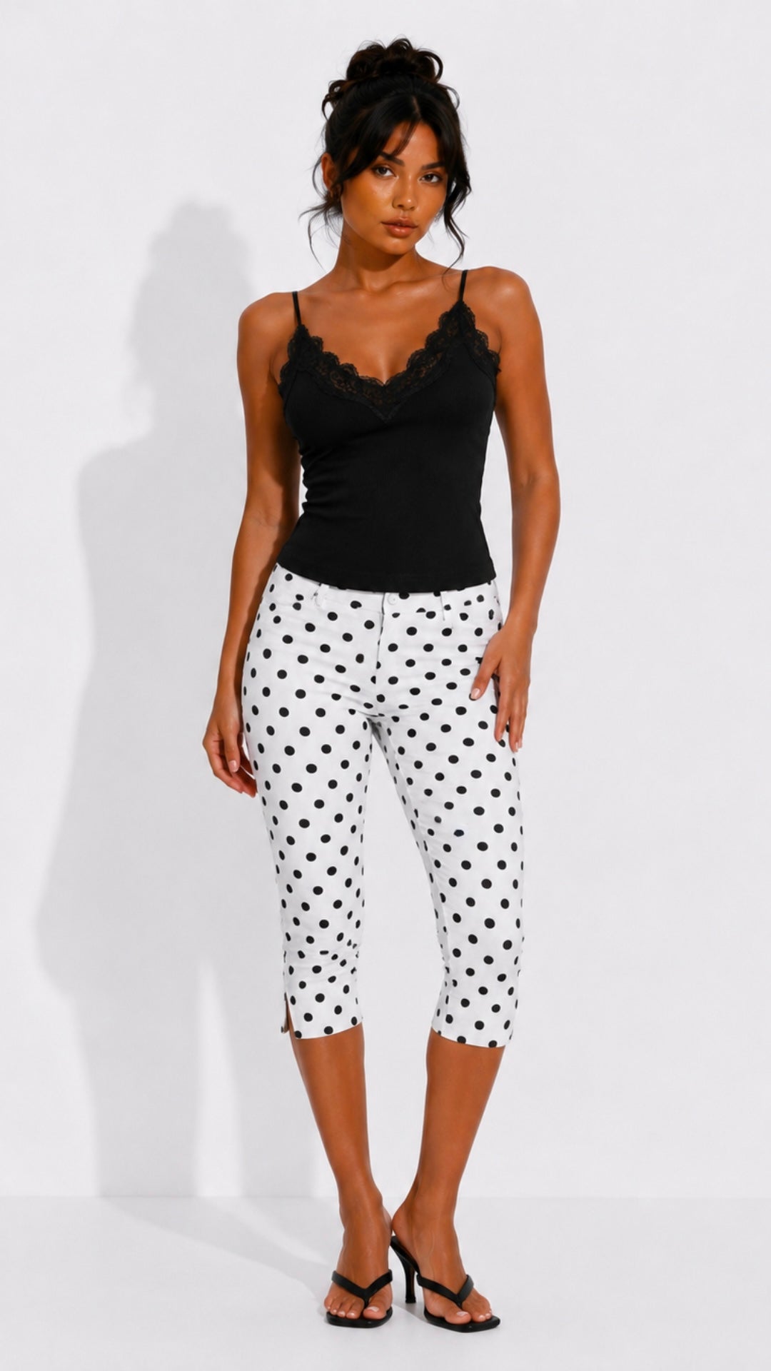 Irina - White/Black Polka Dot Capri