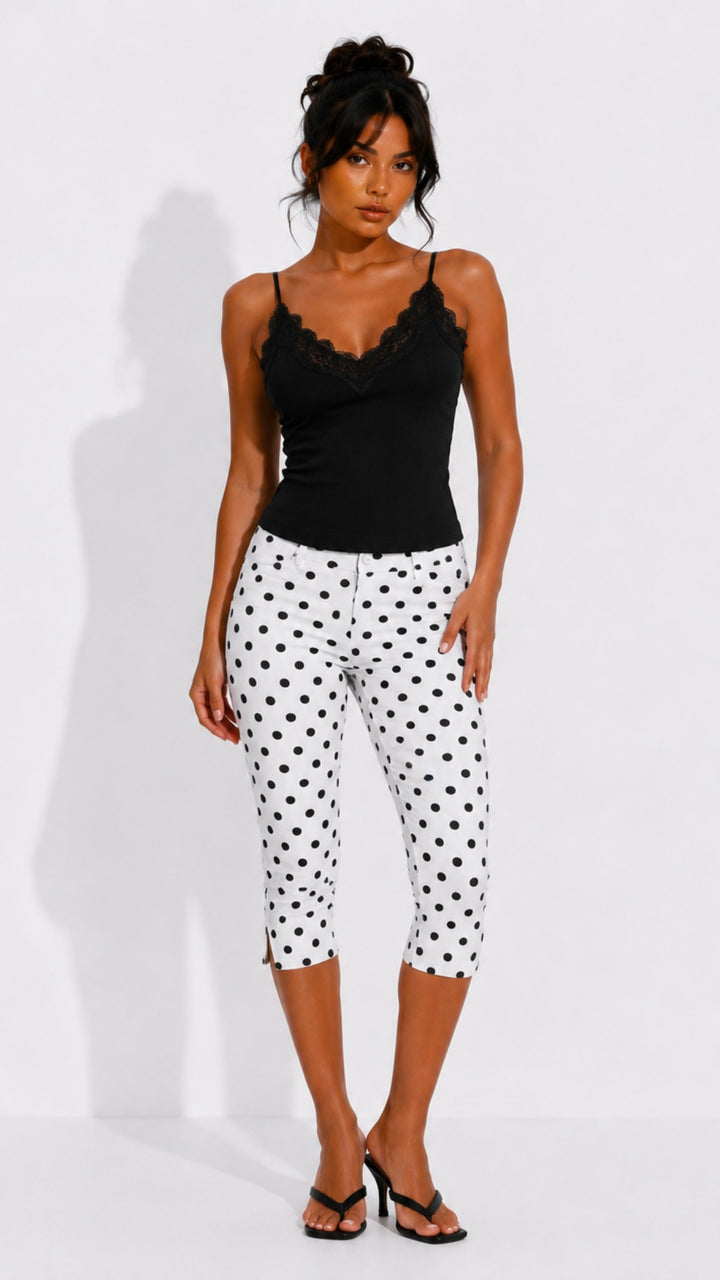 Irina - White/Black Polka Dot Capri
