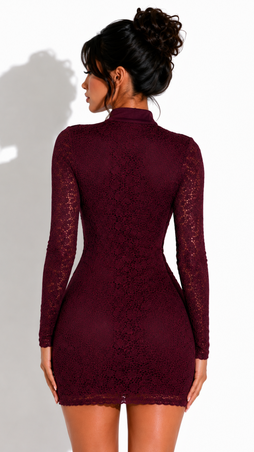 Elaina - Wine Lace Longsleeve Corset Dress