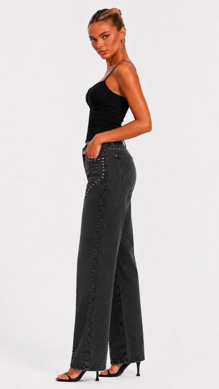 Mica - Western Stud Grey Denim Jeans